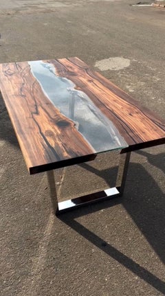 Clear Transparent Glass River Table - Custom River Wood Dining Table