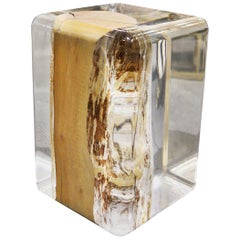 Table d'appoint coffre transparent avec verre acrylique et bois massif