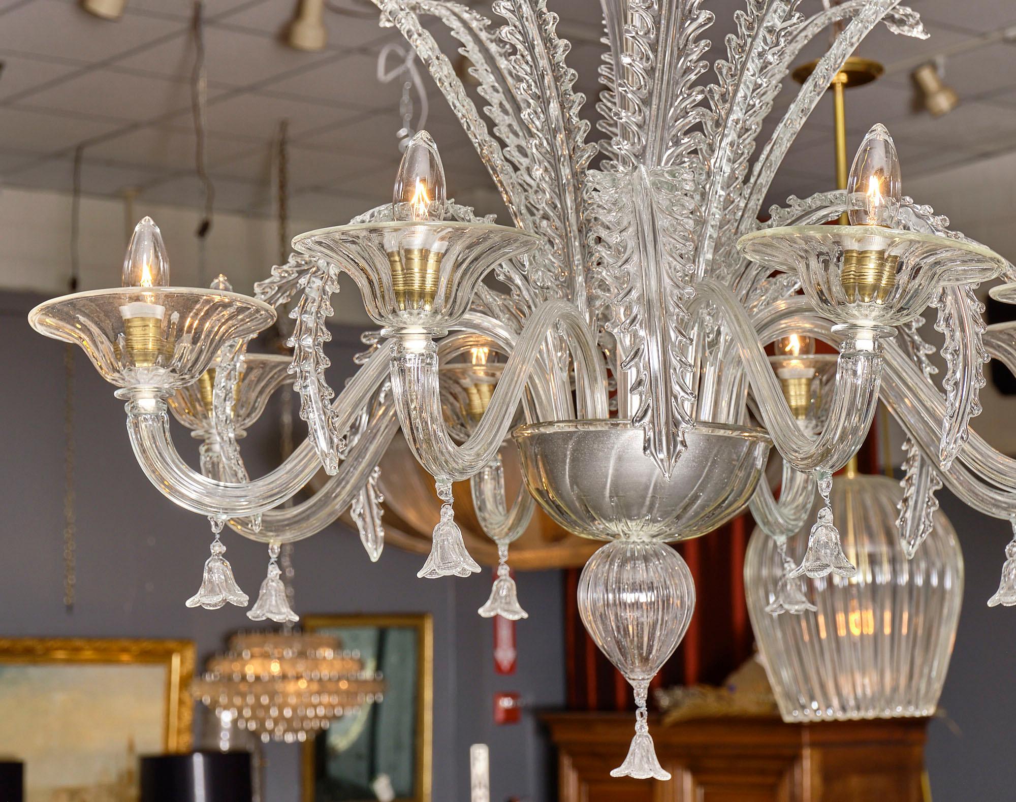 Clear Vintage Murano Glass Chandelier In Good Condition In Austin, TX