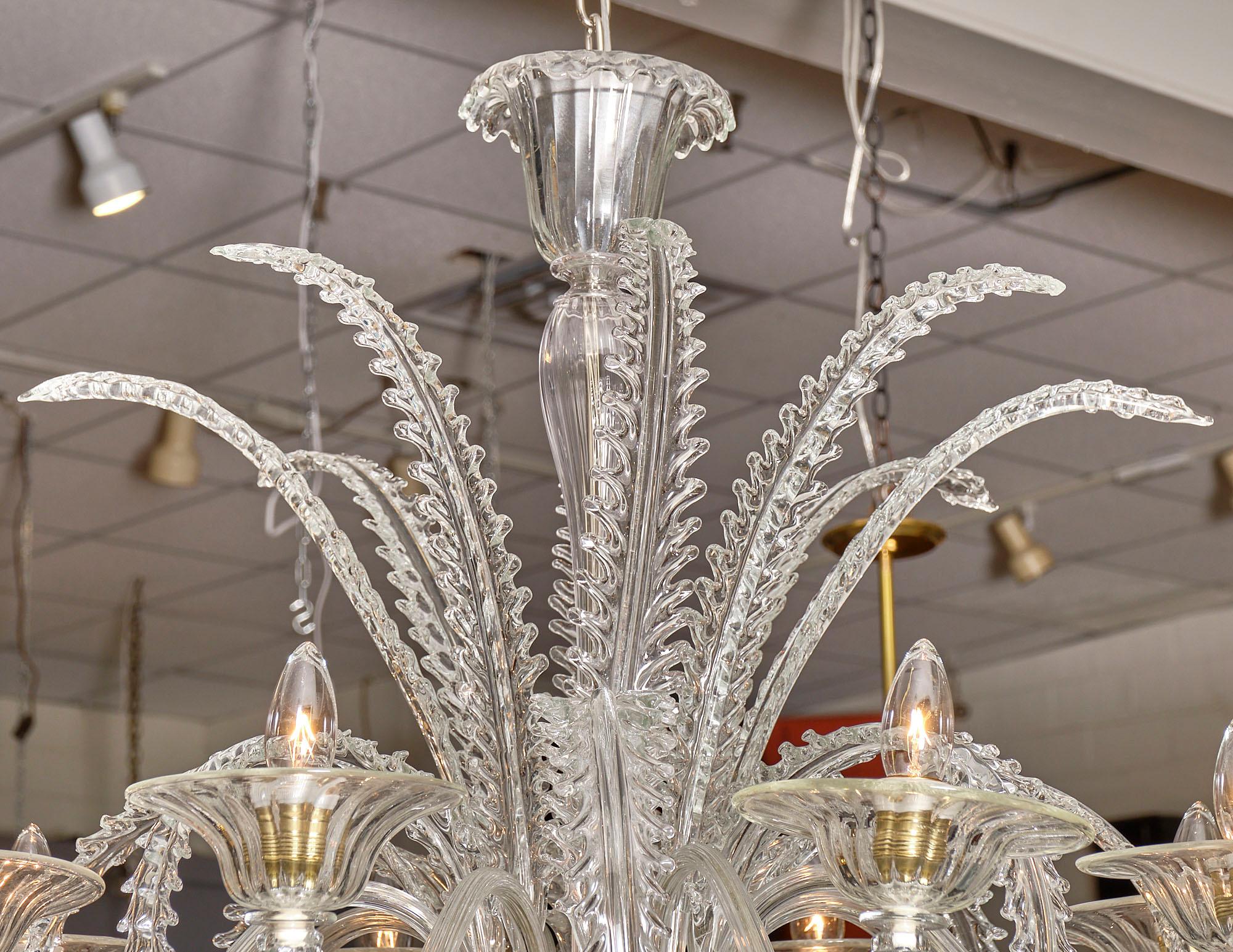 Mid-20th Century Clear Vintage Murano Glass Chandelier