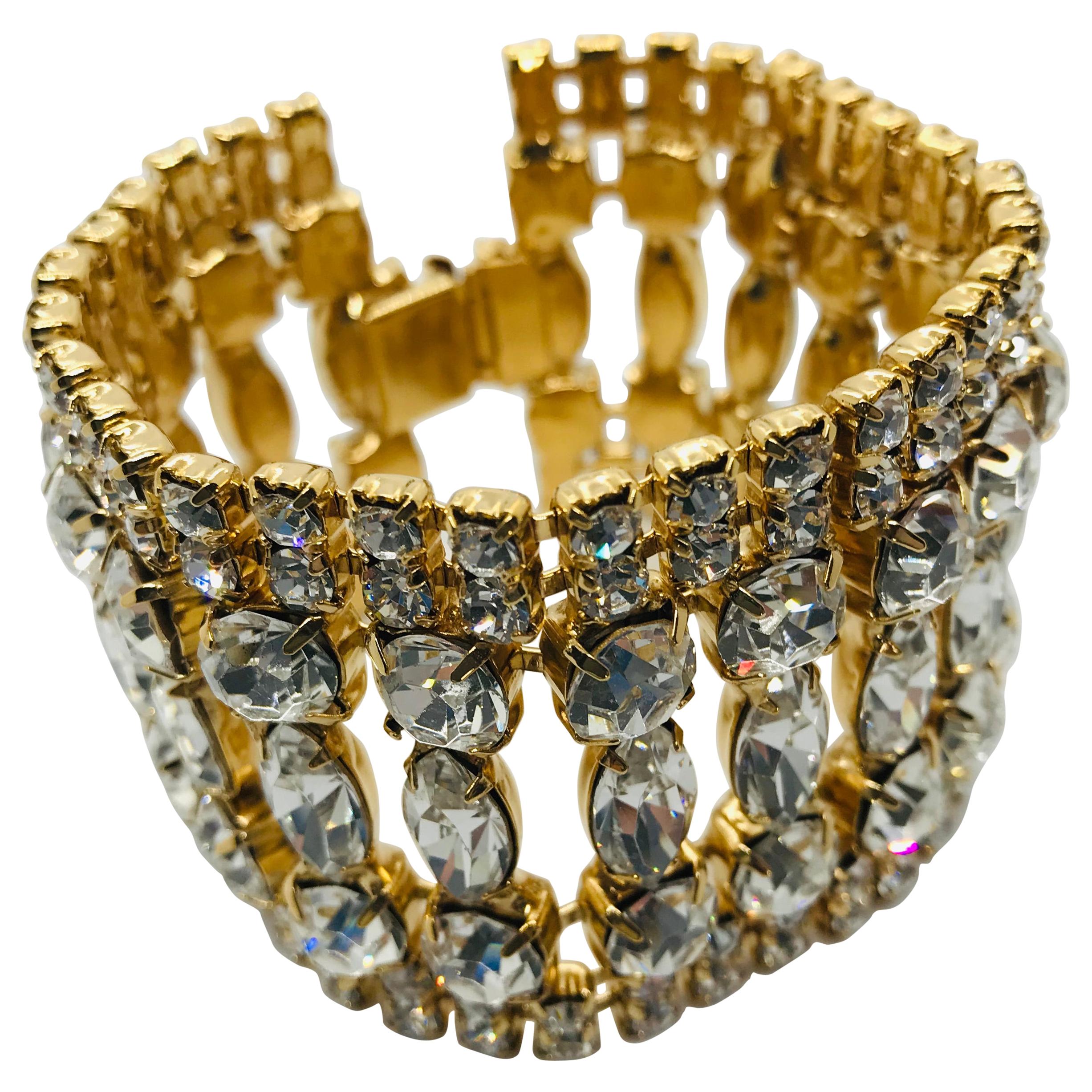 Clear Vintage Swarovski Crystal Flex Cuff Bracelet For Sale