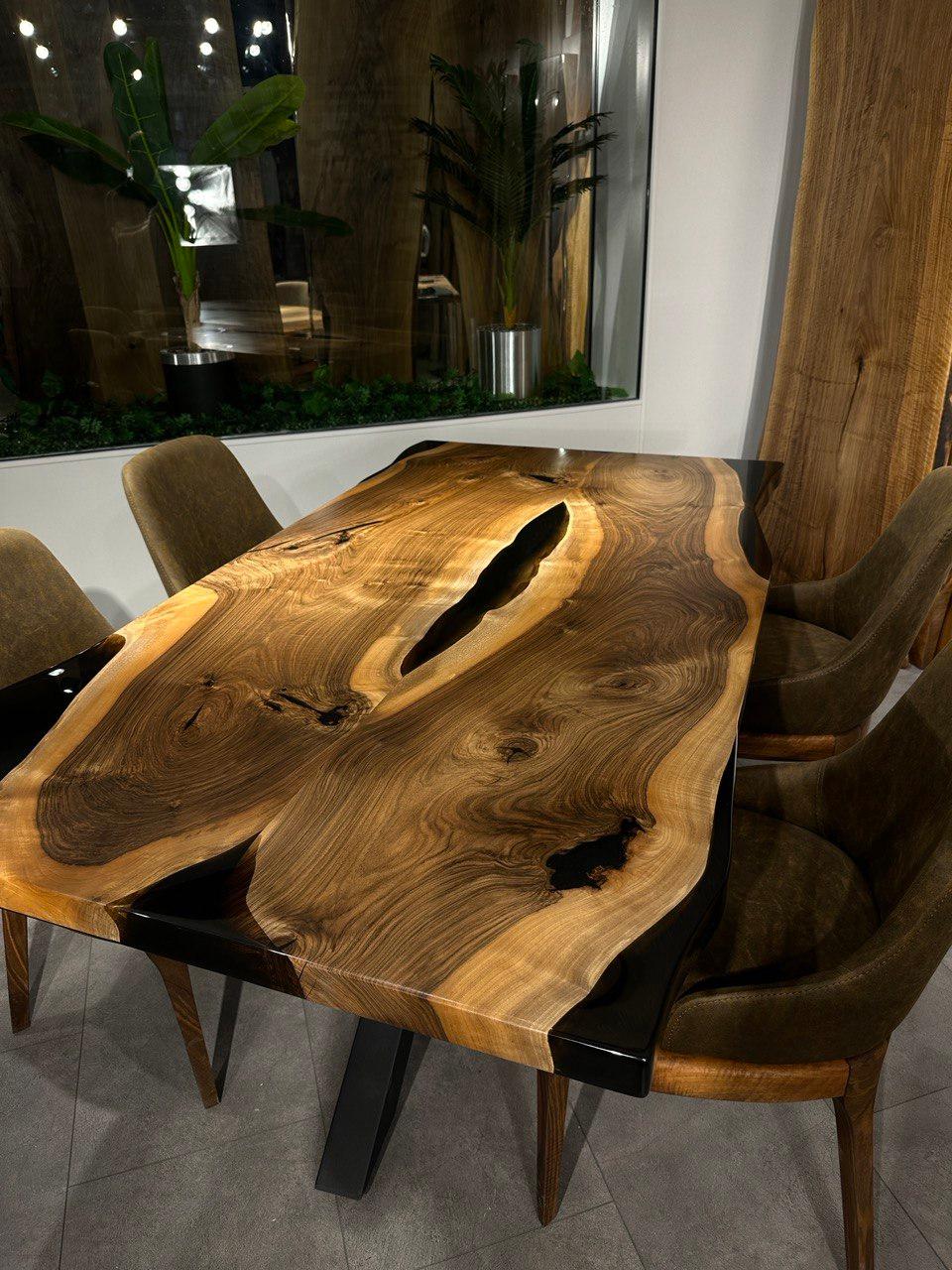 Clear Walnut Epoxy Resin Dining Table  For Sale 1