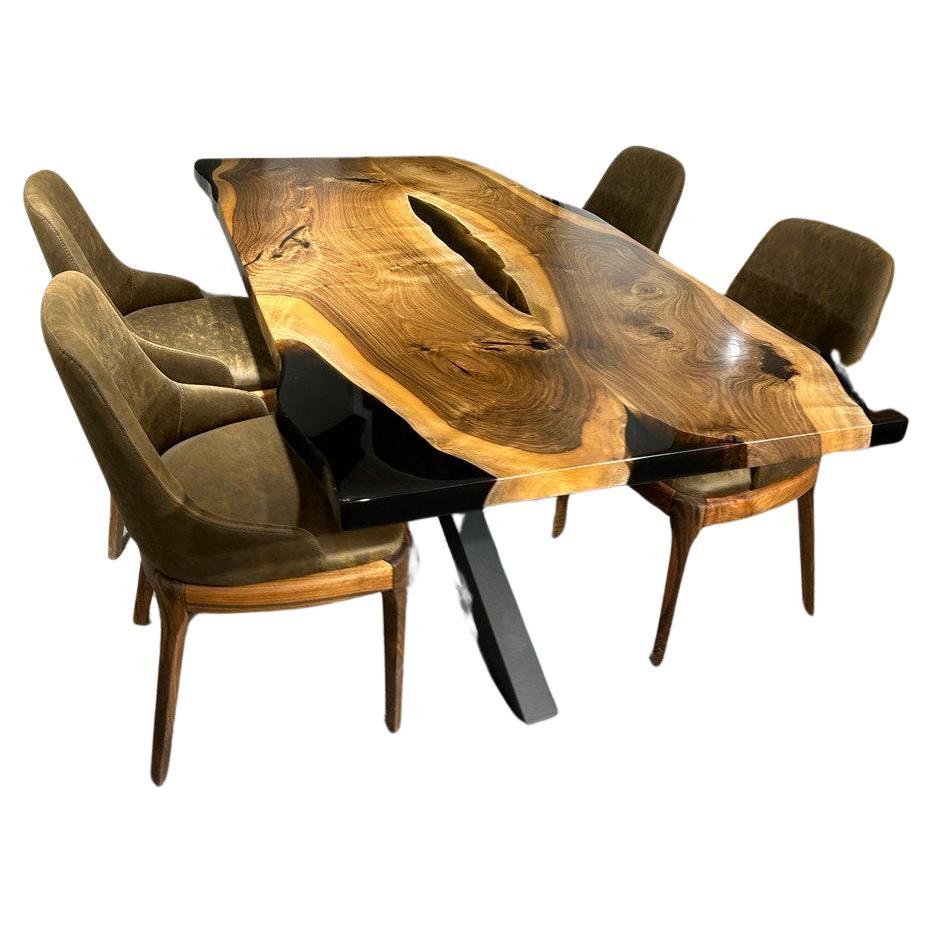 Clear Walnut Epoxy Resin Dining Table  For Sale