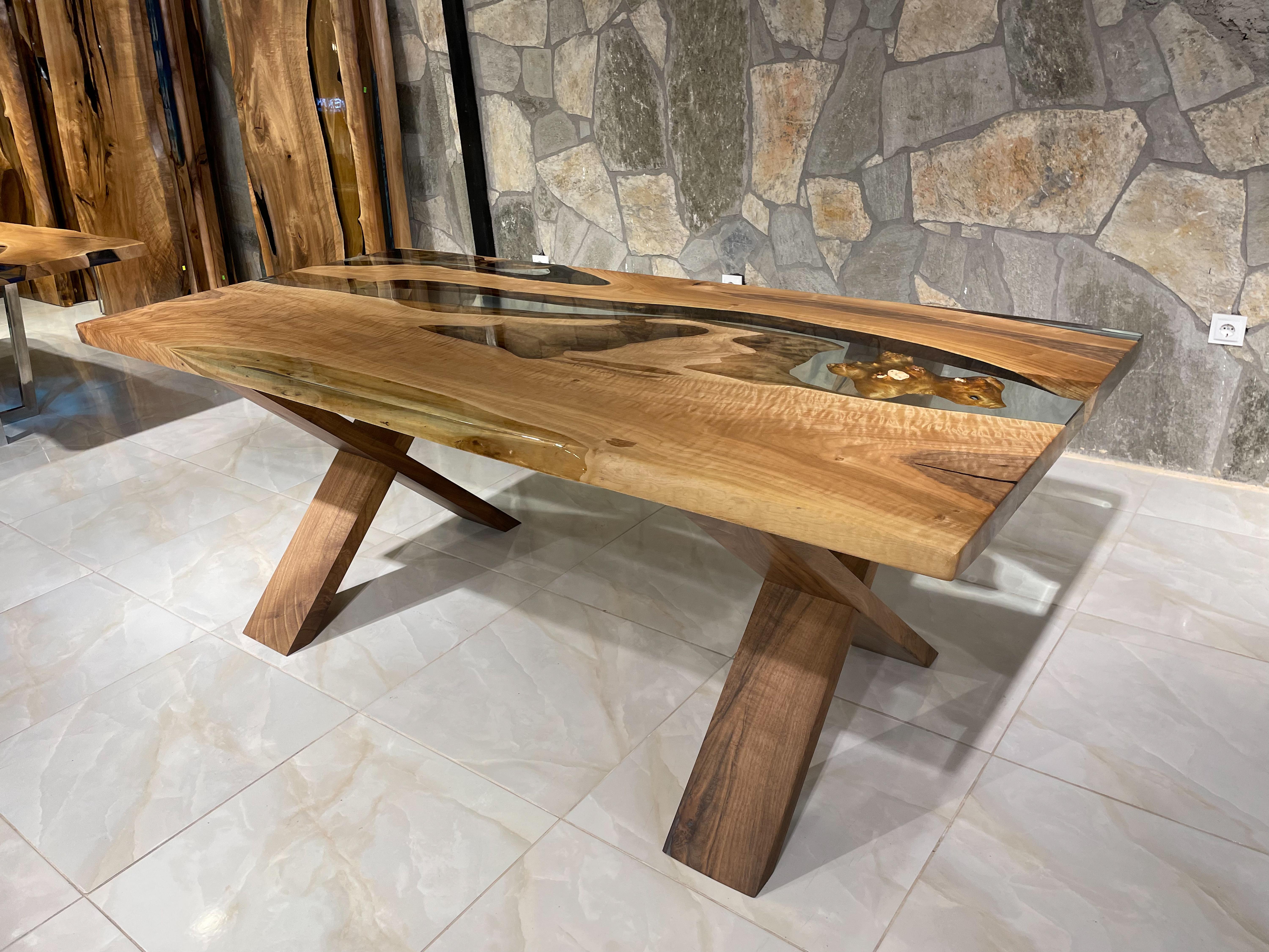 Table en résine de bois de noyer clair - Cuisine en bois Meubles sur mesure en vente 10
