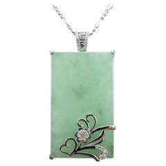 Clear Water Jadeite Jade Peace Pendant with Diamond Flower Motif in 18K Gold