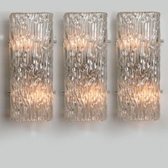 Clear Wave Glass Wall Lights by J.T. Kalmar, Austria, 1960s
