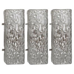 Luci da parete in vetro Clear Wave di J&T. Kalmar, Austria, anni '1960