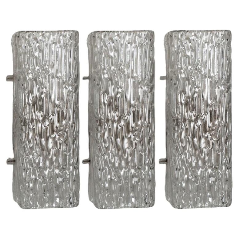 Clear Wave Glass Wall Lights by J.T. Kalmar, Austria, 1960s