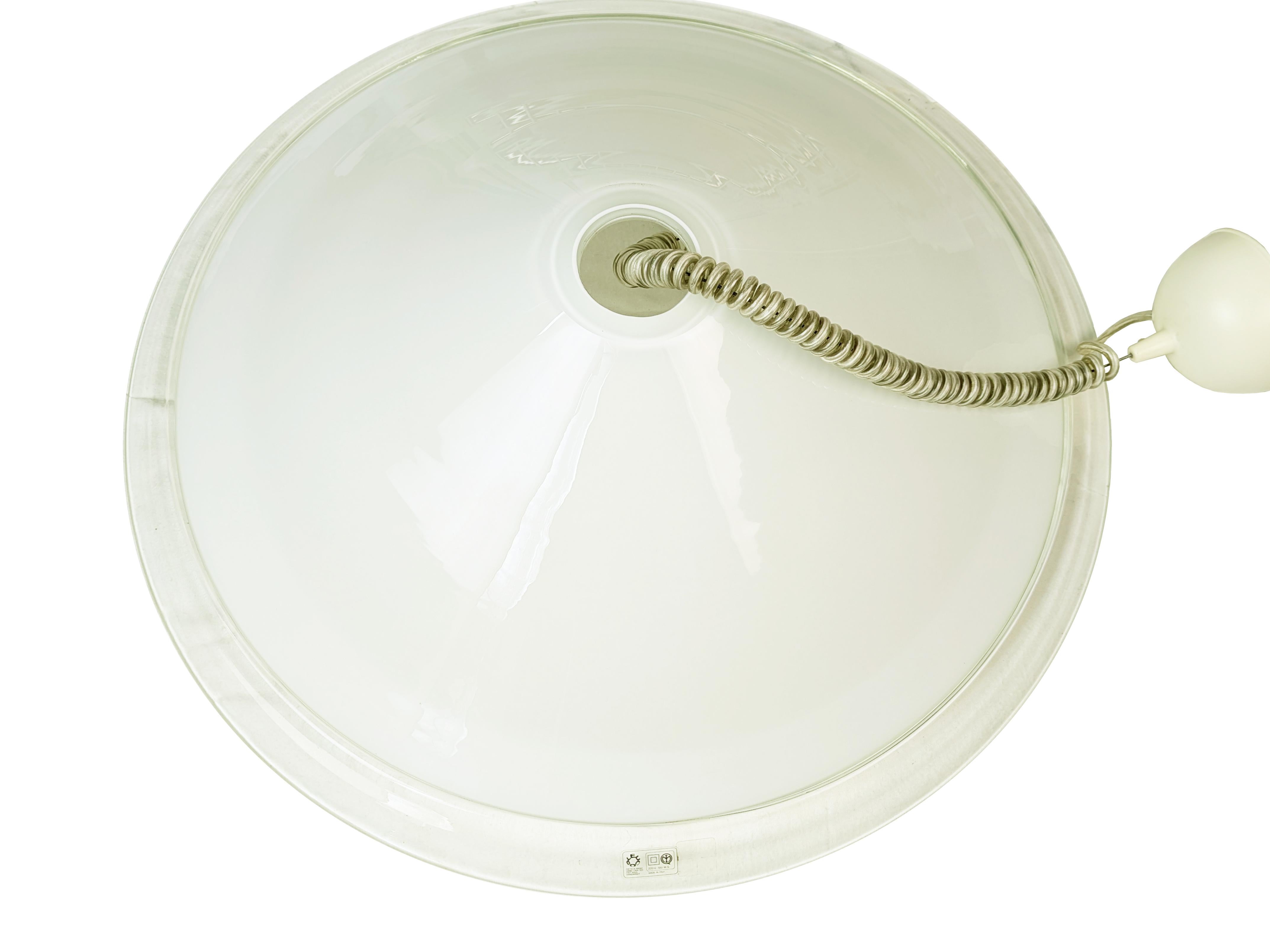 Lámpara colgante de cristal de Murano blanco y transparente de los años 70 Melania de Renato Toso para Leucos Hecho a mano en venta