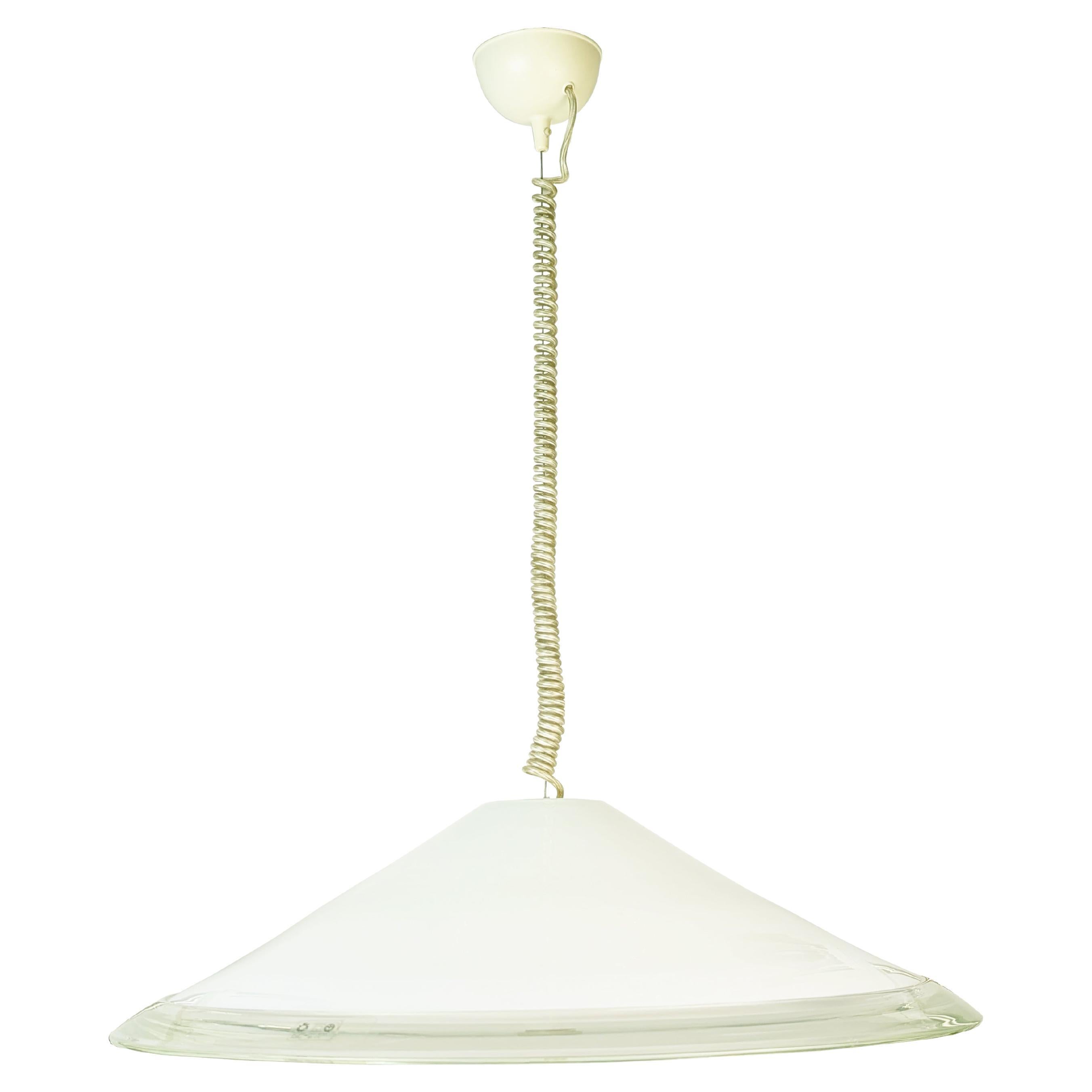 Lámpara colgante de cristal de Murano blanco y transparente de los años 70 Melania de Renato Toso para Leucos en venta