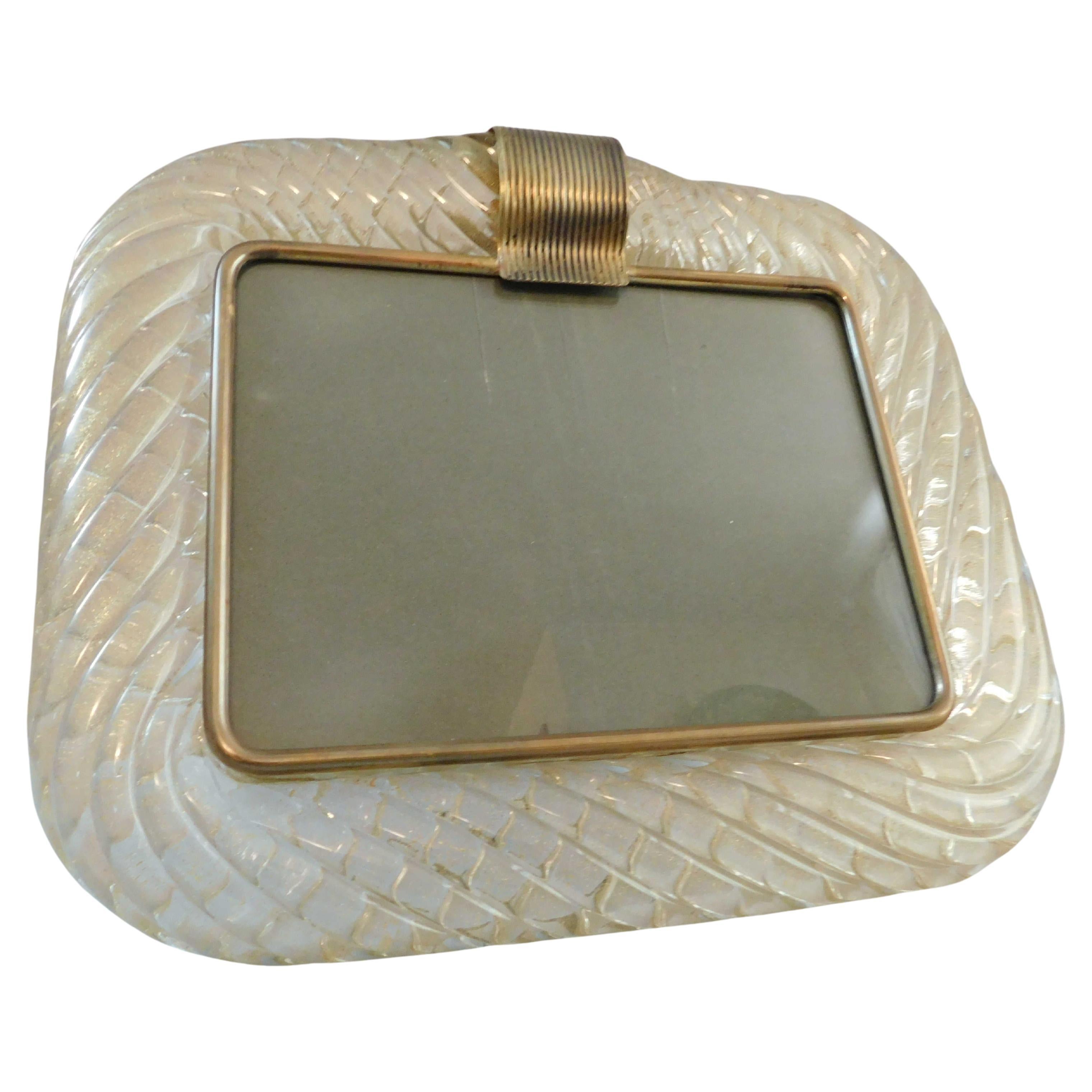 Clear with Gold Flecks Murano Photo Frame For Sale