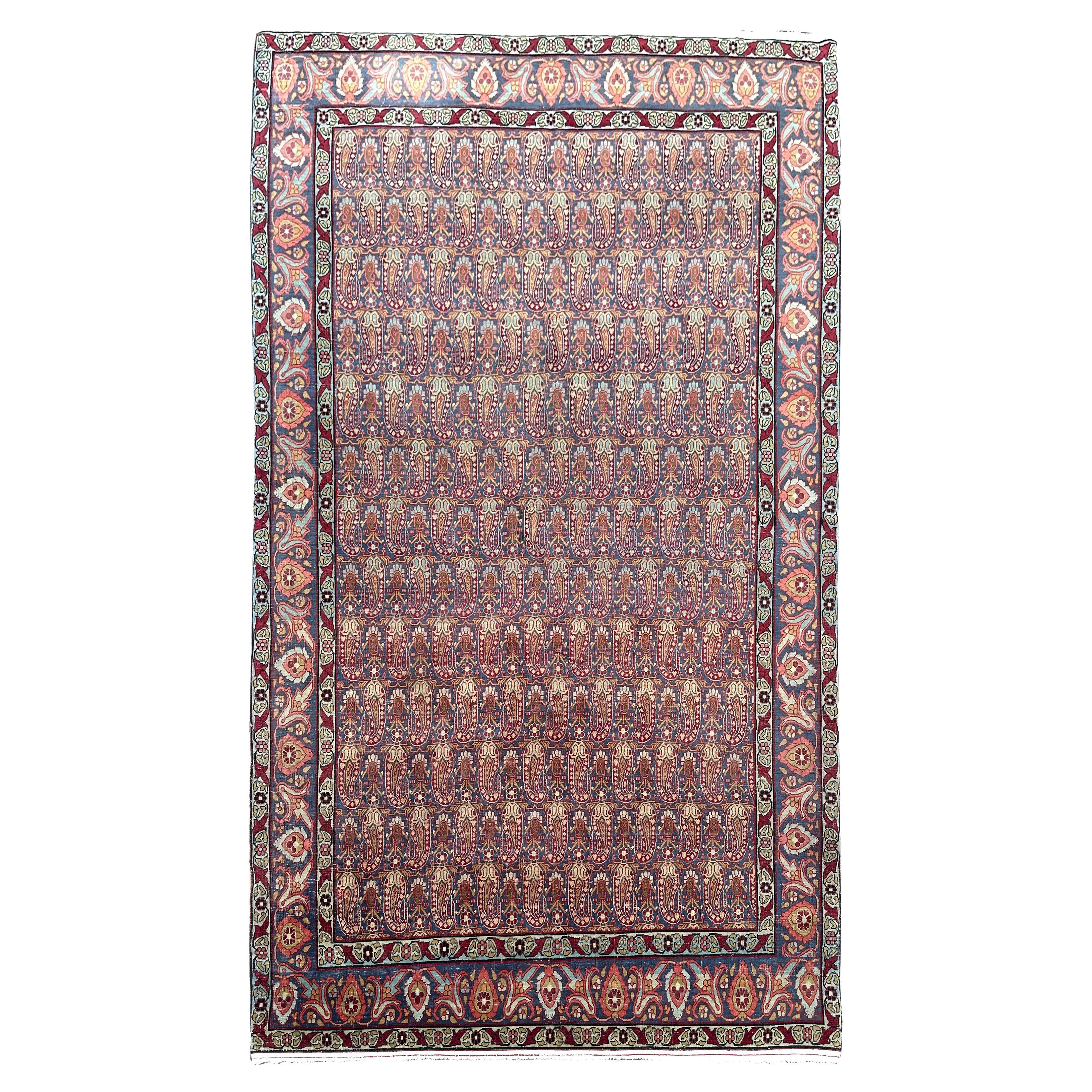CLEARANCE, Antique Persian Rug Tehran 5x8 Fine Weave Paisley Circa1880 in vendita