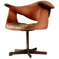 CLEARANCE Fauteuil pivotant en bois de koda moderne du milieu du siècle Orange Club Lounge 1960s