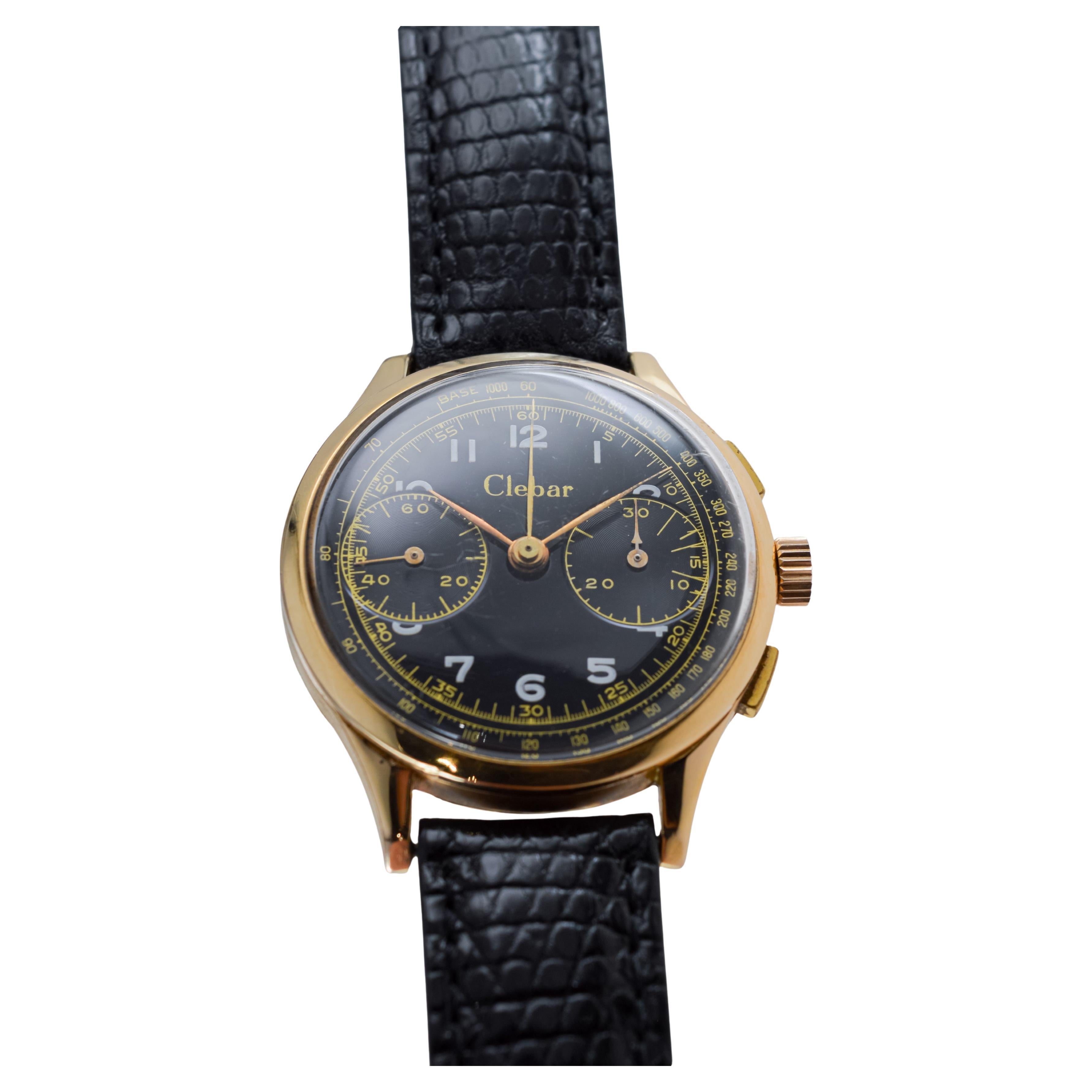 Clebar 18Kt Rose Gold Art Deco Chronograph circa 1940's with Original Dial For Sale 6