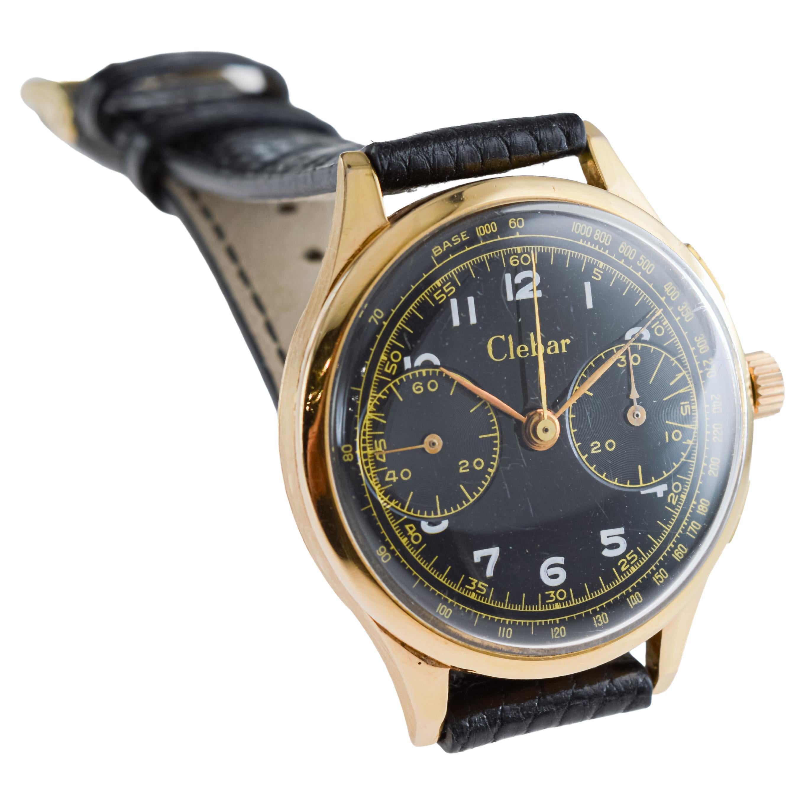 Clebar 18Kt Rose Gold Art Deco Chronograph circa 1940's with Original Dial For Sale 7