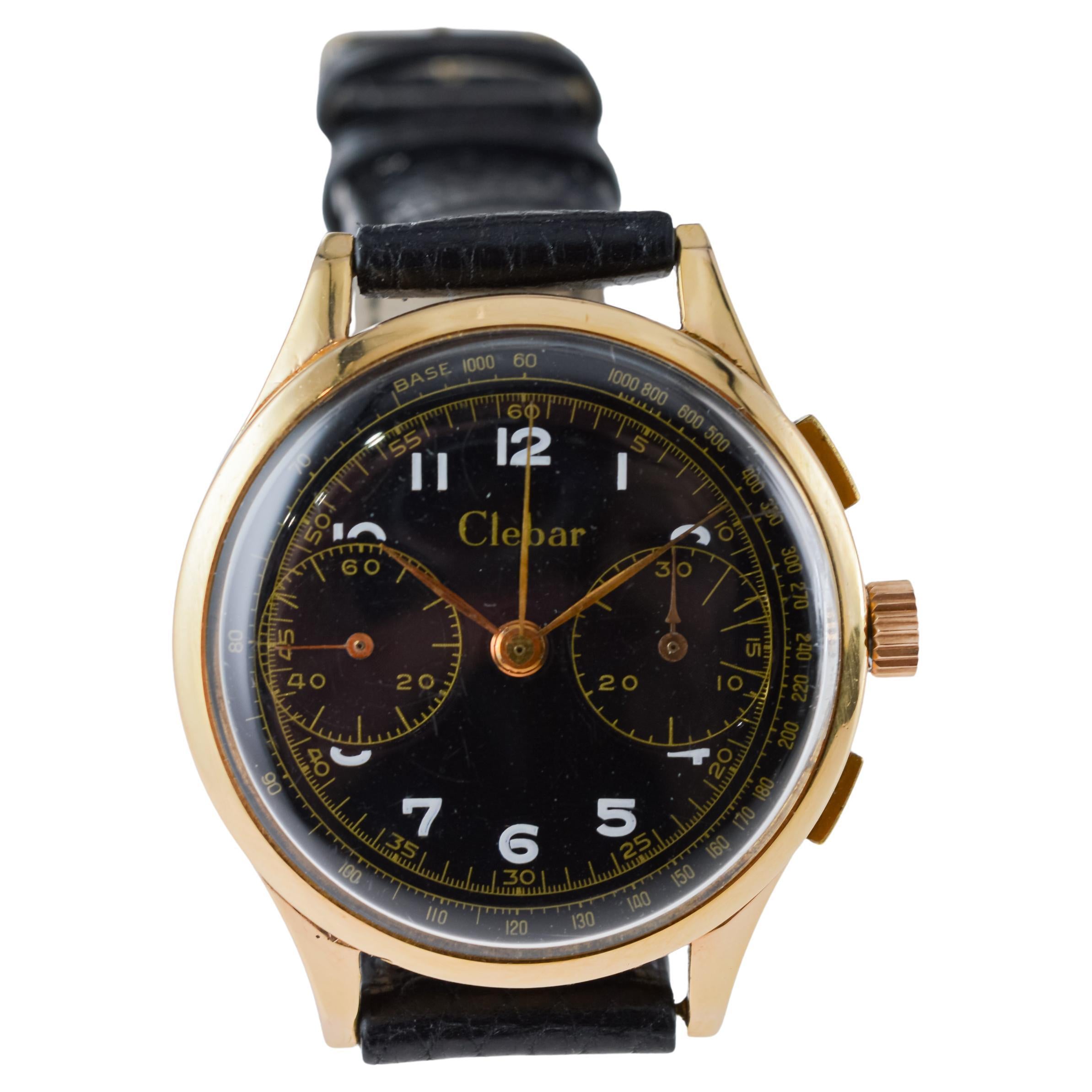 Clebar 18Kt Rose Gold Art Deco Chronograph circa 1940's with Original Dial For Sale 8