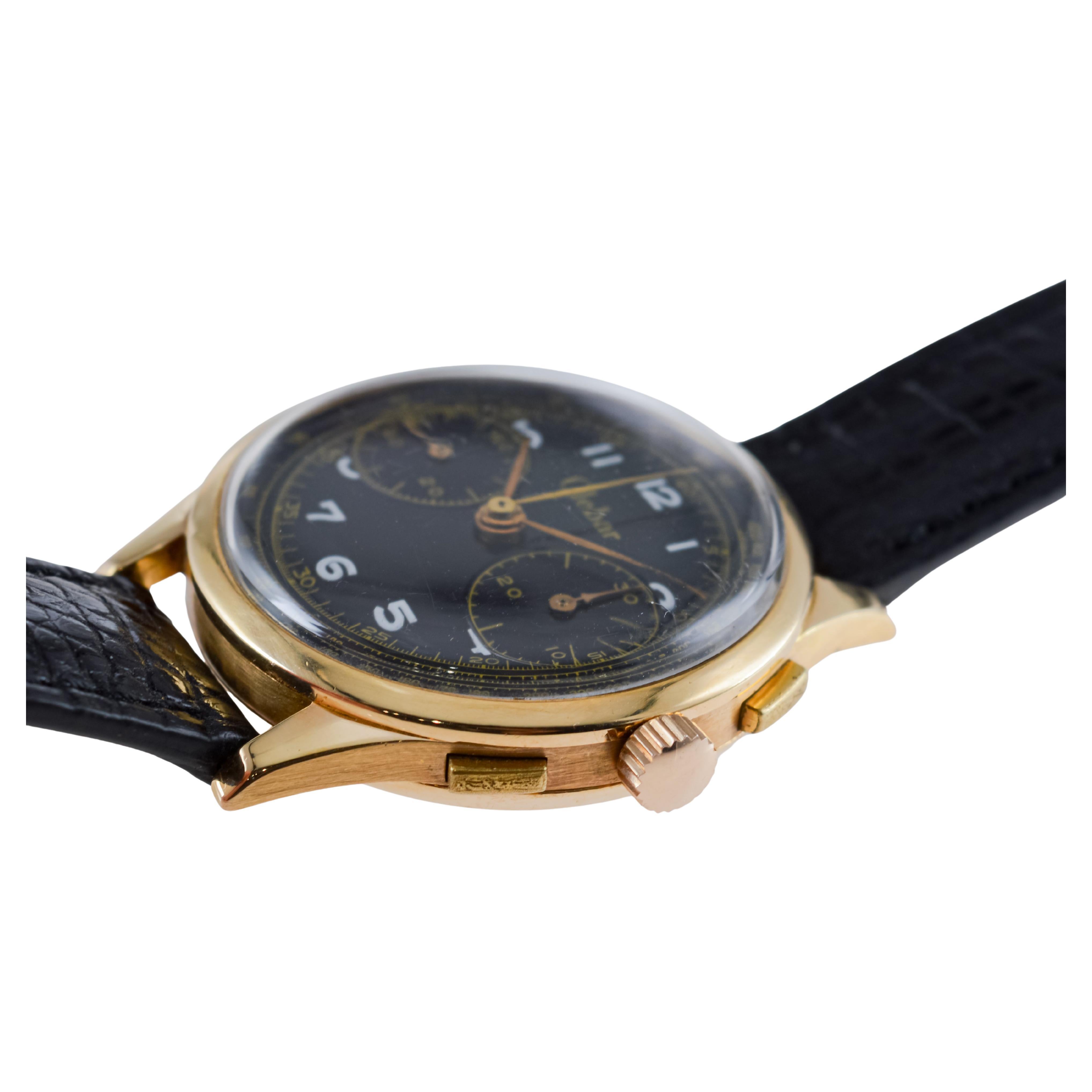 Clebar 18Kt Rose Gold Art Deco Chronograph circa 1940's with Original Dial For Sale 11