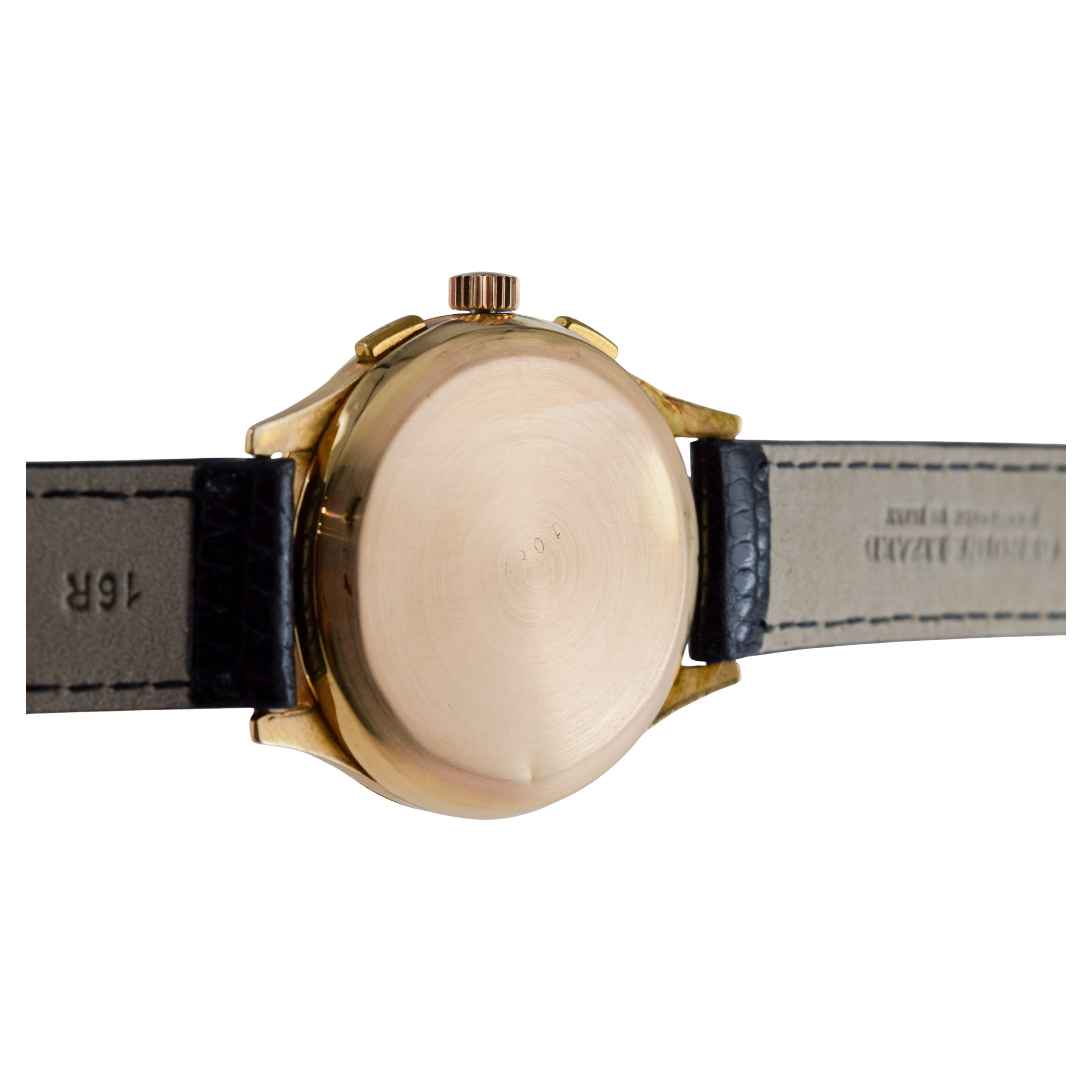 Clebar 18Kt Rose Gold Art Deco Chronograph circa 1940's with Original Dial For Sale 12