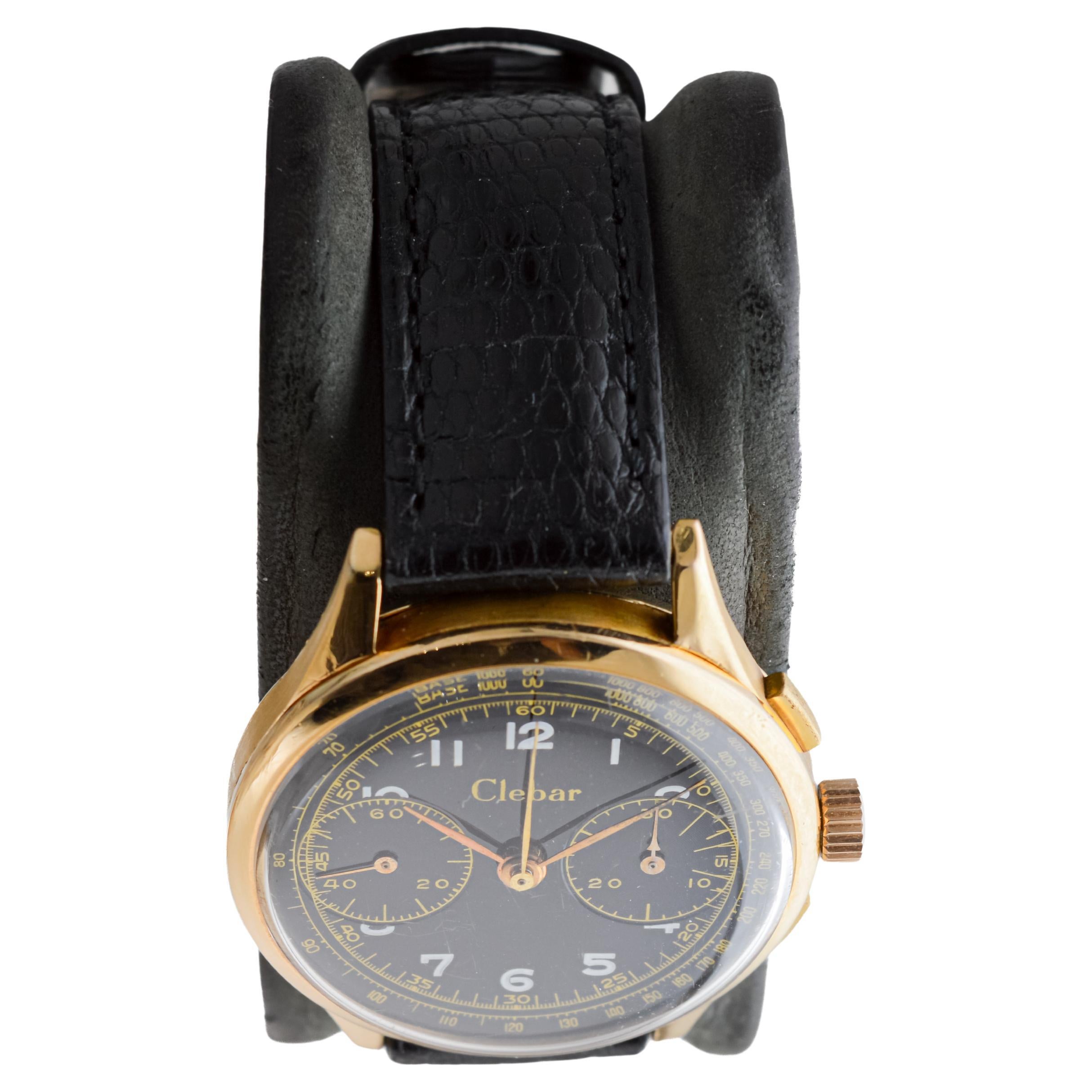 Clebar 18Kt Rose Gold Art Deco Chronograph circa 1940's with Original Dial For Sale 1