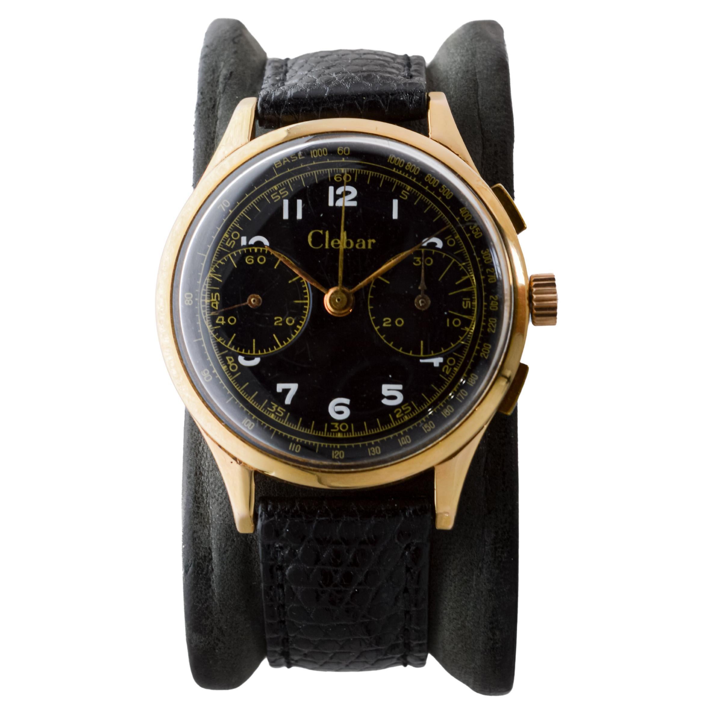 Clebar 18Kt Rose Gold Art Deco Chronograph circa 1940's with Original Dial