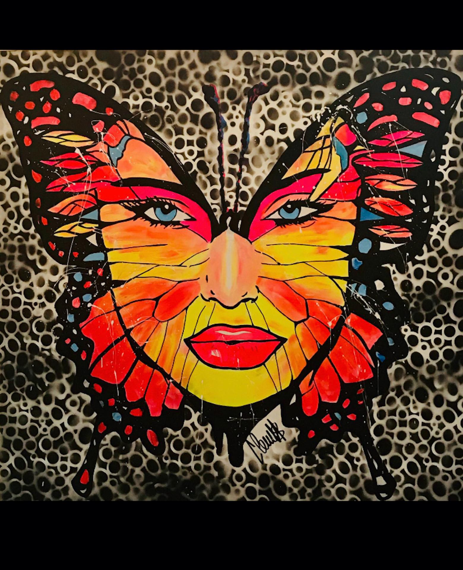 Clem$ 
Butterfly Woman - 2019
Acrylic painting on canvas frame
120 x 120 cms
Signed with certificat.
6000 euros
