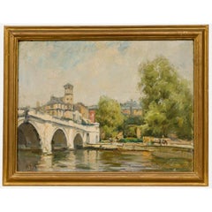 Clem$ - Thomas Thomas Mumford - Olio del 1944 con cornice, Il Tamigi a Richmond Bridge Thomas Thomas Mumford - Olio del 1944 con cornice, Il Tamigi a Richmond Bridge