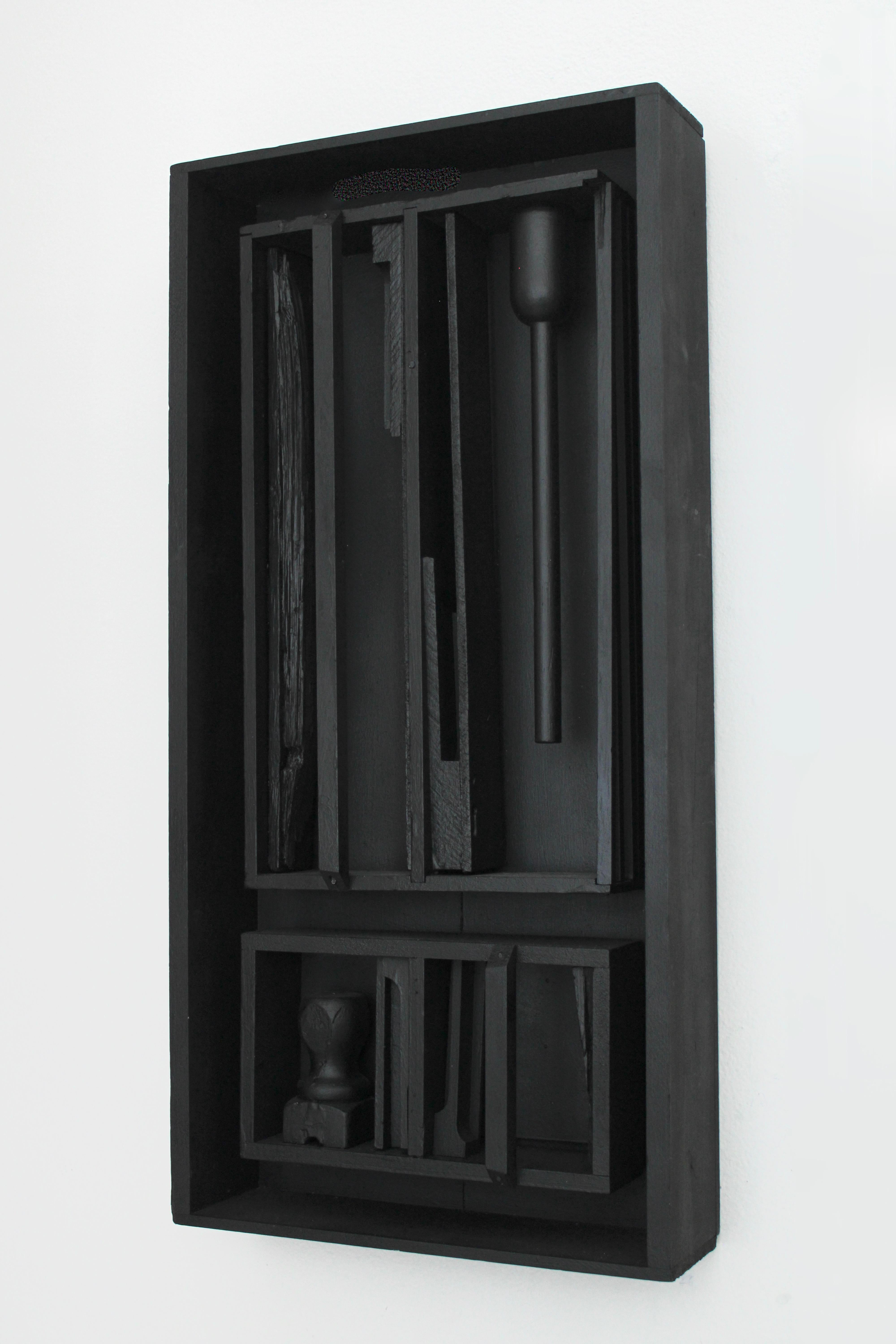 Mid-Century Modern Clem Pennington Black Painted Assemblage Sculpture Style of Louise Nevelson