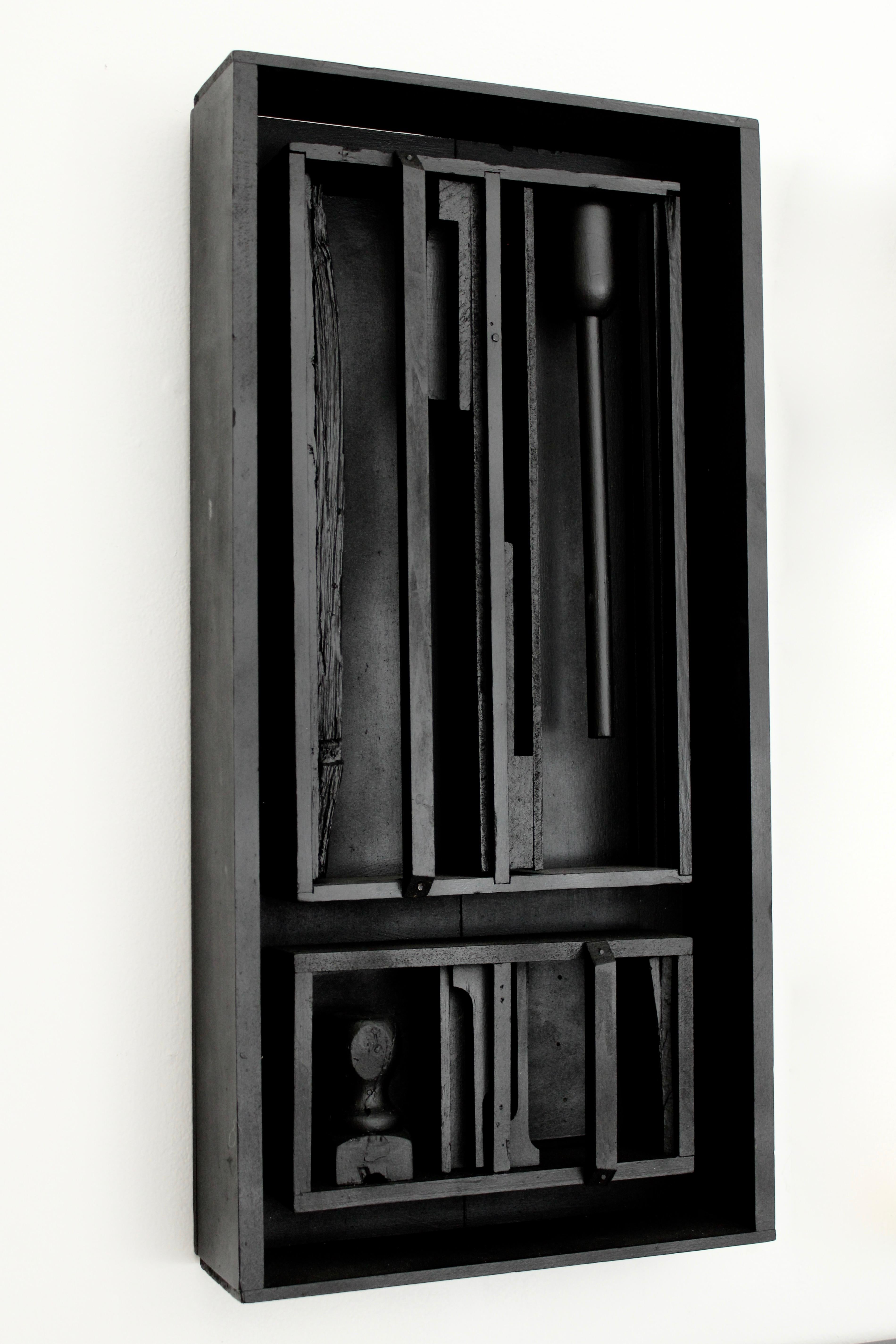 American Clem Pennington Black Painted Assemblage Sculpture Style of Louise Nevelson
