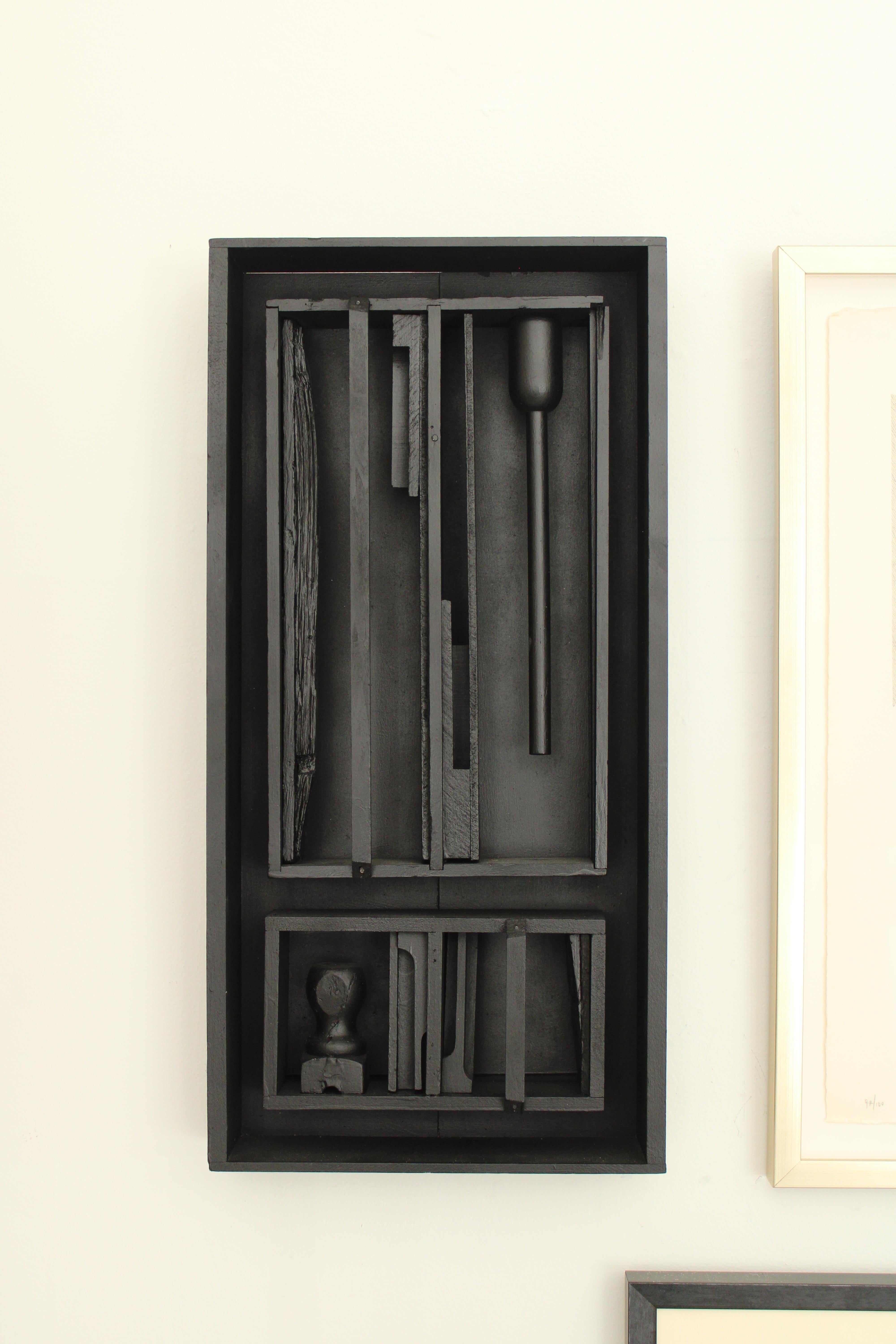 Clem Pennington Black Painted Assemblage Sculpture Style of Louise Nevelson In Good Condition In Chicago, IL