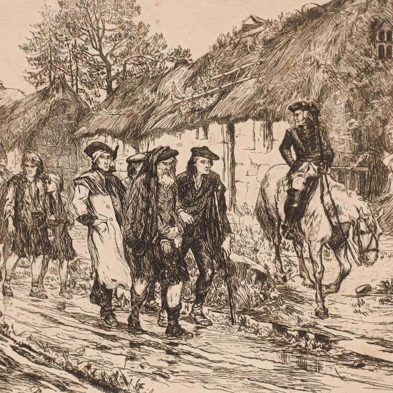 Eine Radierung des Endes des Fünfundvierzigsten Aufstands, auf der Rückseite ein Text über den Aufstand. Der Künstler hat in der Platte signiert und das Werk wird in einem weißen Passepartout und einem einfachen schwarzen Rahmen präsentiert.