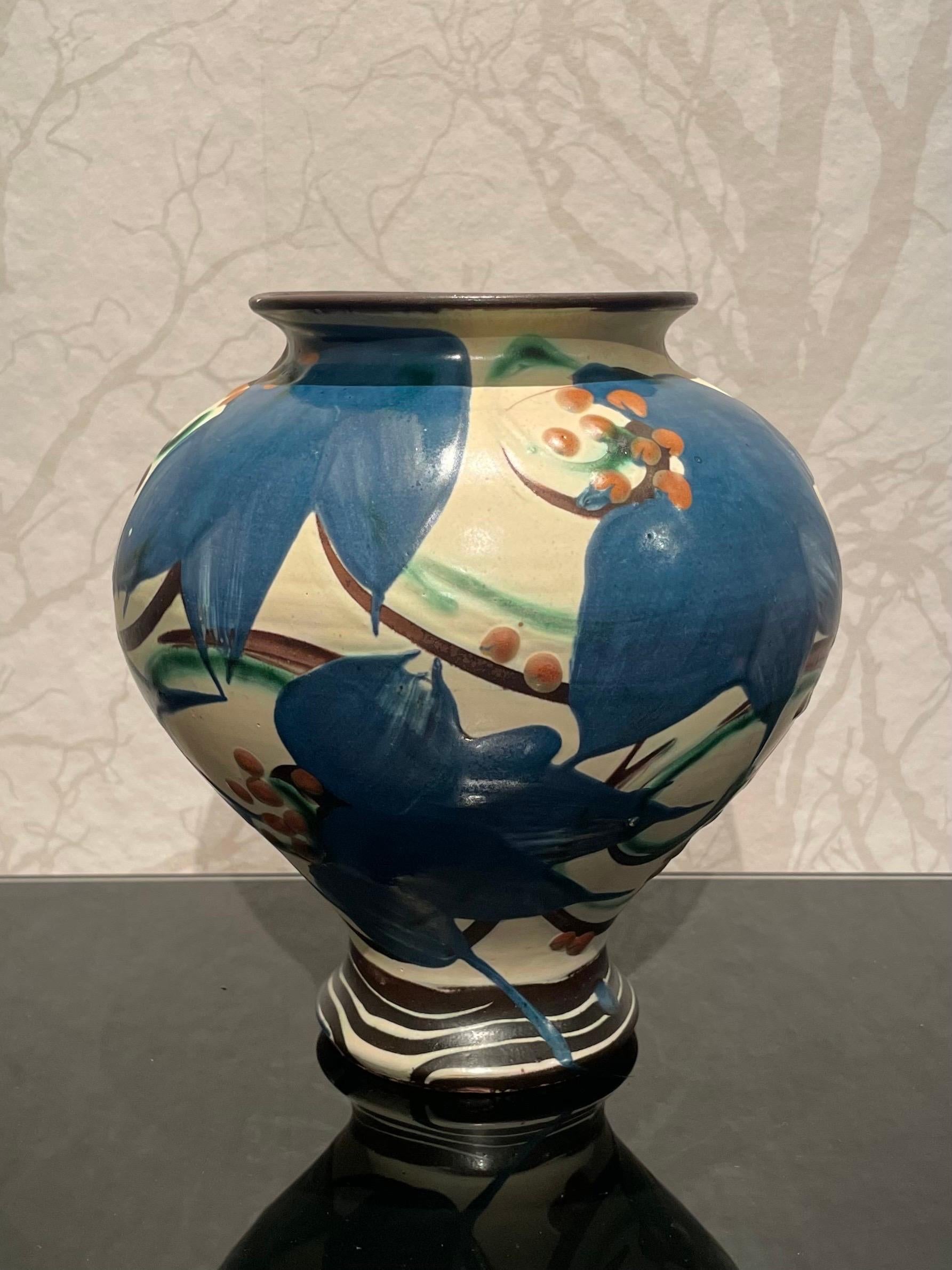 Scandinavian Modern Clematis Patternd 1920s Danish 20 cm Matte Glazed Ceramic Vase by Herman Kähler  For Sale
