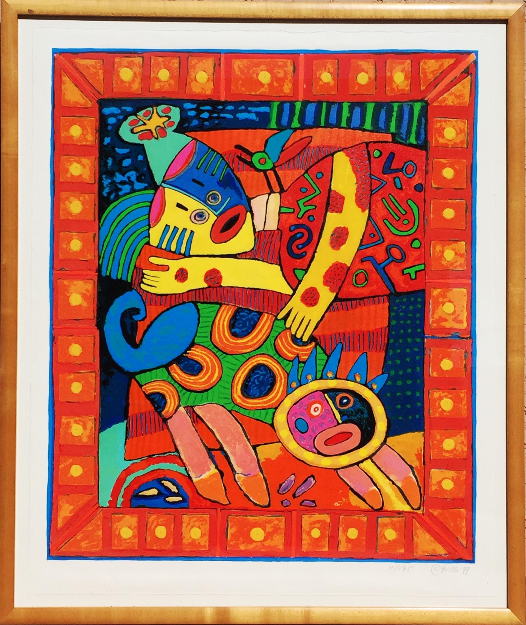 Ramona Orange Colorful 3-Dimensional Cobra group  - Print by Clemens Briels