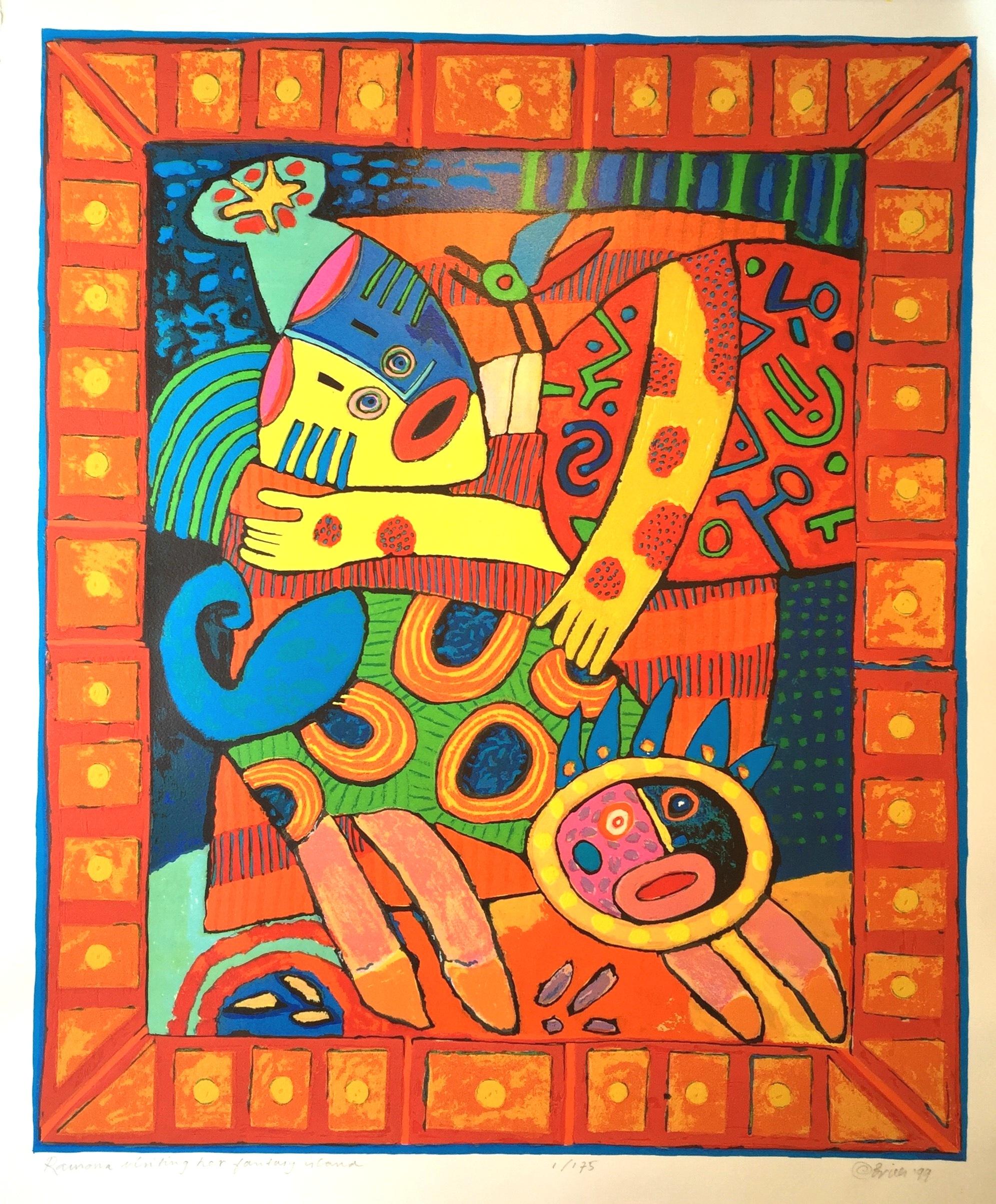 Clemens Briels Figurative Print - Ramona Orange Colorful 3-Dimensional Cobra group 