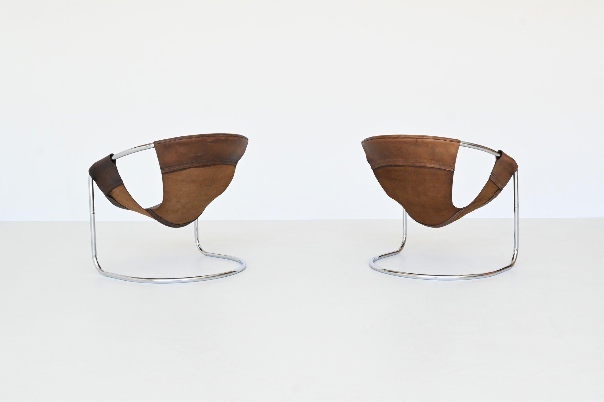 Dutch Clemens Claessen Lounge Chairs Brown Leather Ba-As the Netherlands, 1965