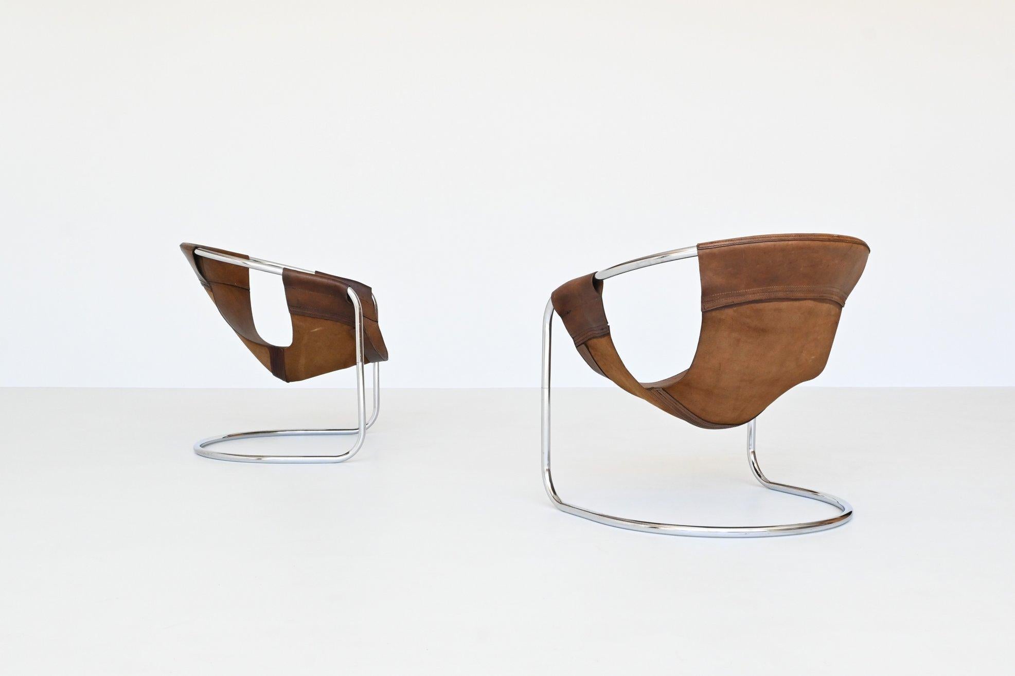 Clemens Claessen Lounge Chairs Brown Leather Ba-As the Netherlands, 1965 In Good Condition In Etten-Leur, NL