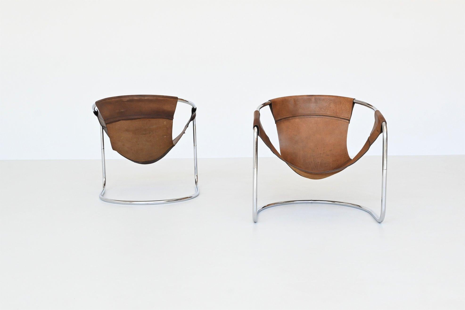 Mid-20th Century Clemens Claessen Lounge Chairs Brown Leather Ba-As the Netherlands, 1965