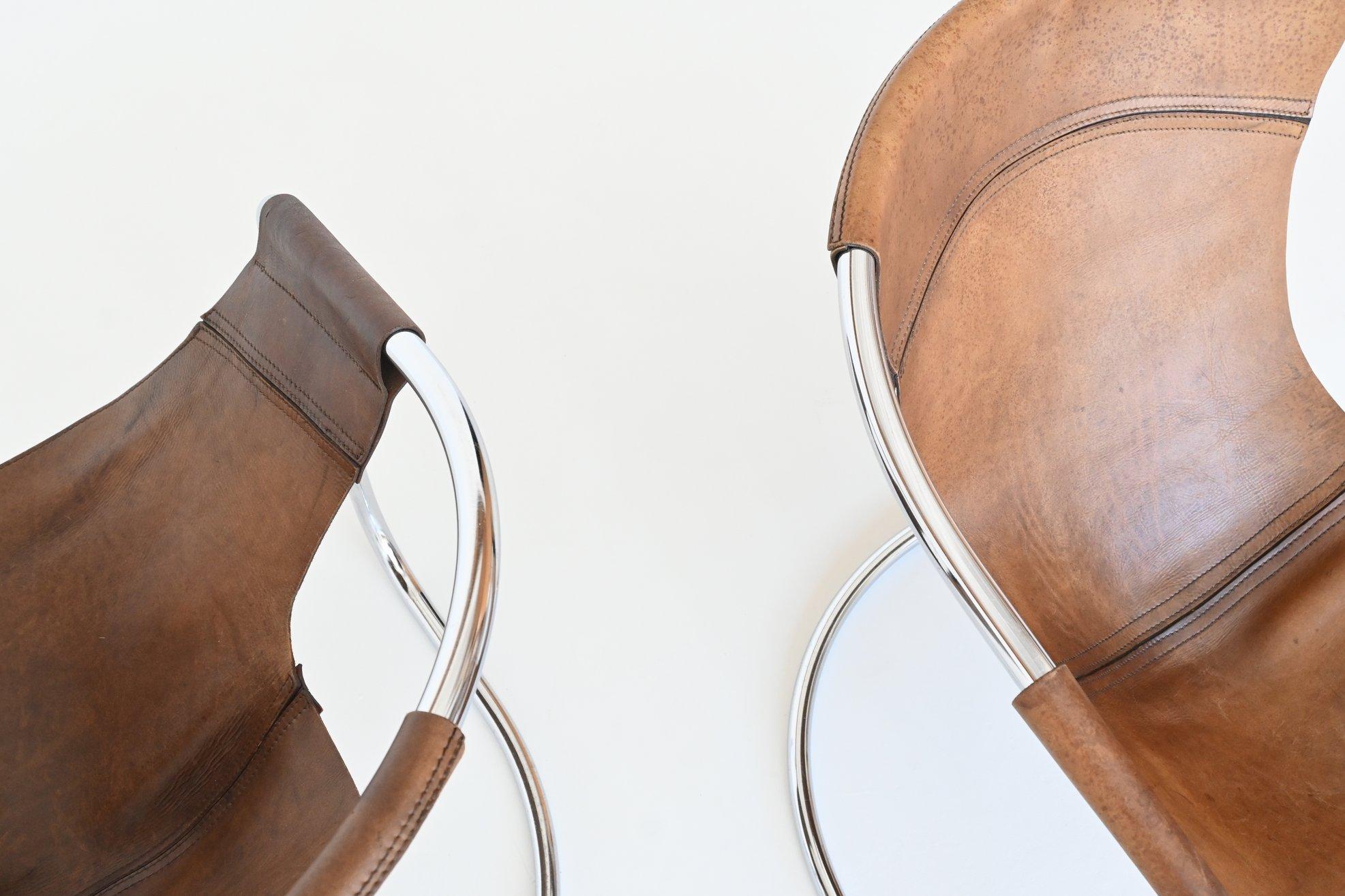 Steel Clemens Claessen Lounge Chairs Brown Leather Ba-As the Netherlands, 1965