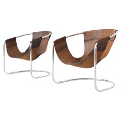 Clemens Claessen Lounge Chairs Brown Leather Ba-As the Netherlands, 1965