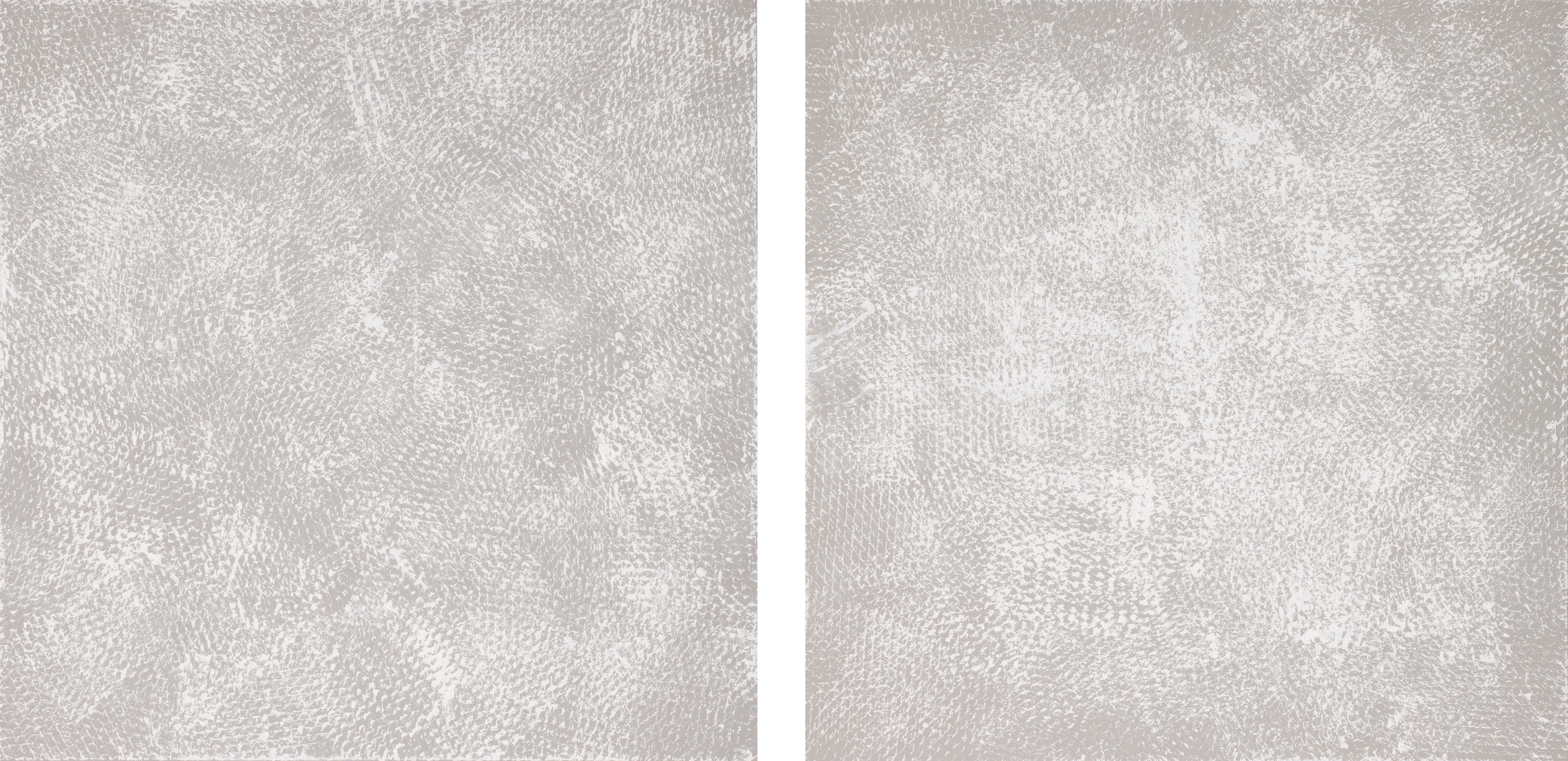Clemens Wolf Abstract Painting – Grau und Weiß I und II, Expanded Metal Painting, Grau und Weiß. Diptychon