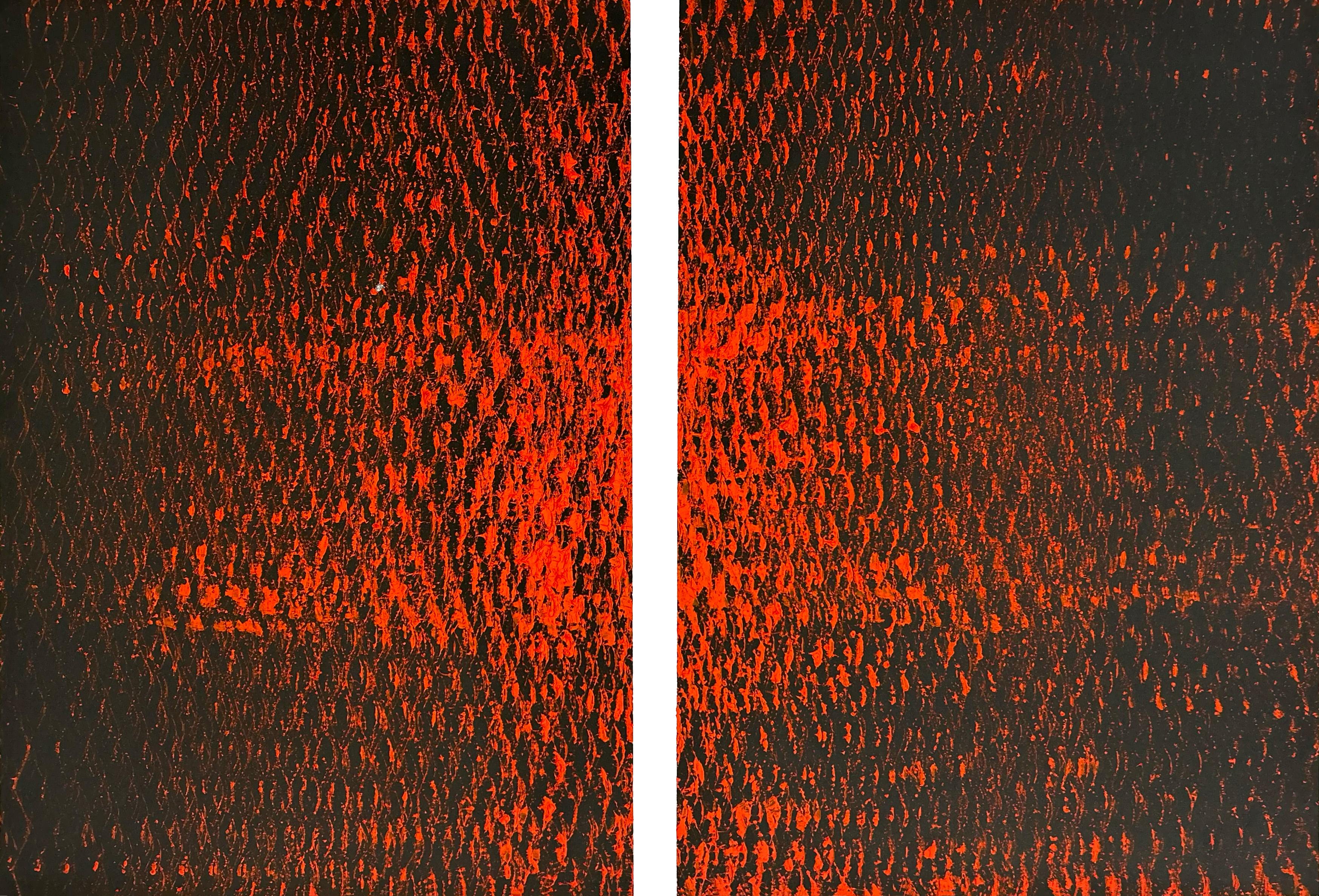 Red and Black I & II, peinture métallique agrandie. Diptyque