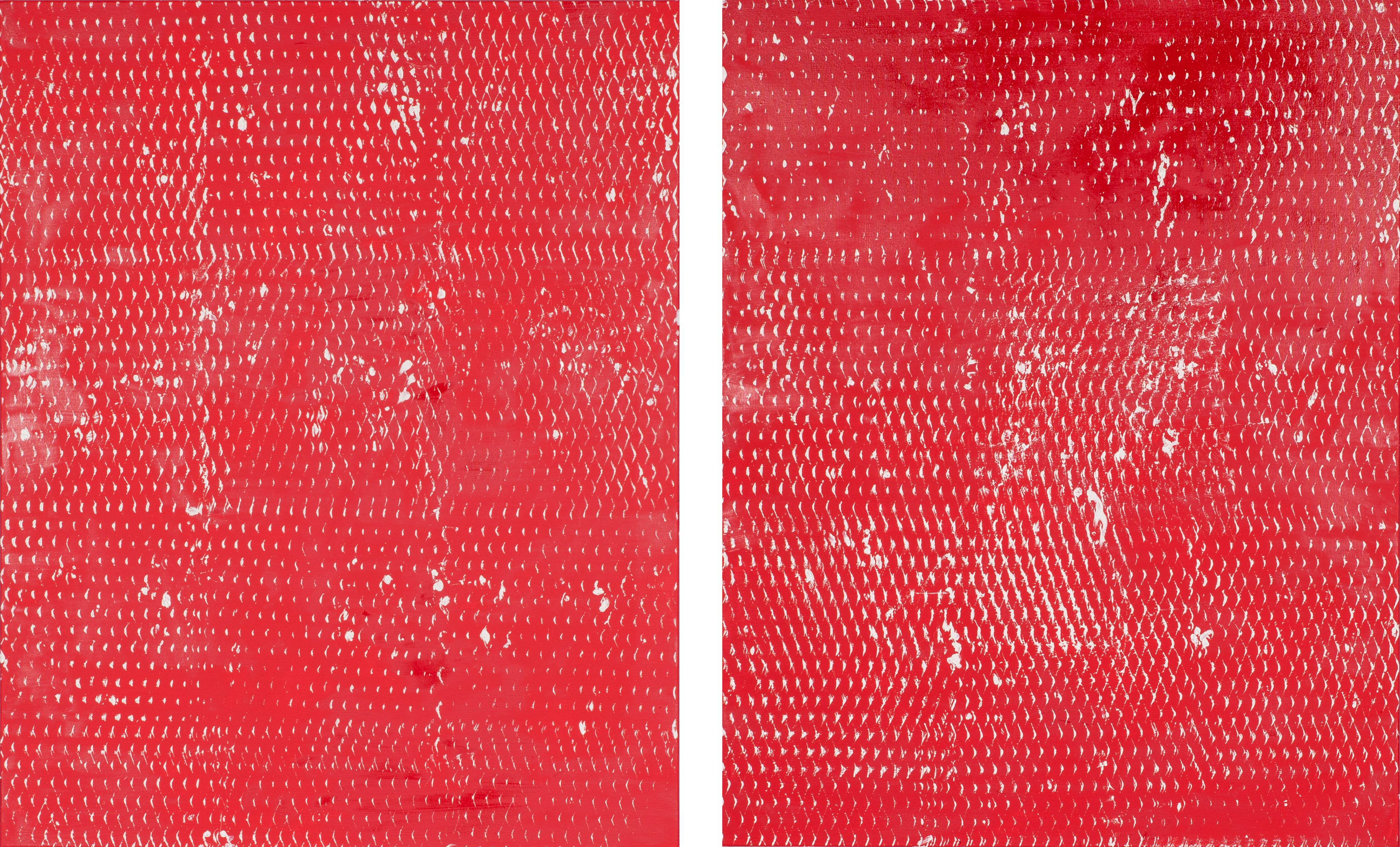 Red and White II and III, Expanded Metal Painting. Diptych