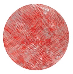 Tondo Red, Blue and BLack, Expanded Metal Pigment Painting, Triptych