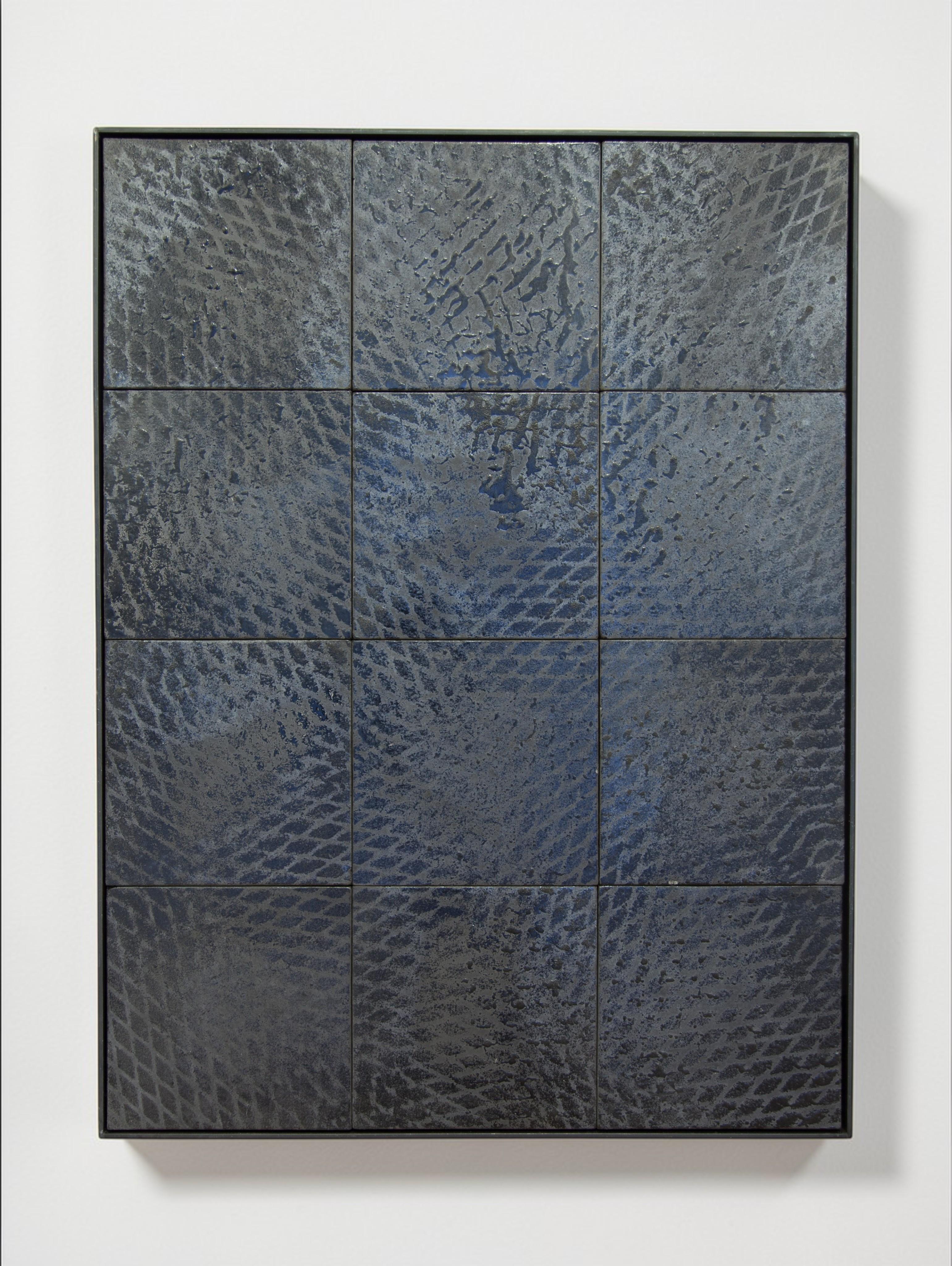 Clemens Wolf Abstract Sculpture - Black, Expanded Metal Tile. Wall Sculpture