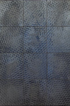 Schwarz, Weiß und Grün & Blau, Expanded Metal Tile, Triptychon. Wand-Skulptur