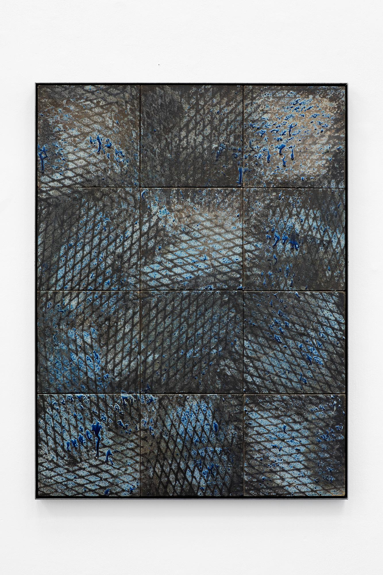 Blaue, erweiterte Metallfliesen. Wand-Skulptur im Angebot 1