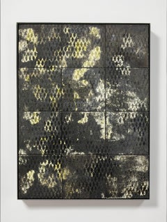 Expanded Metal Tile Wall Sculpture, Raku Fired, Abstract.