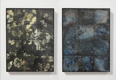 Blanco y Verde y Azul, Baldosa de Metal Expandido, Díptico. Escultura mural