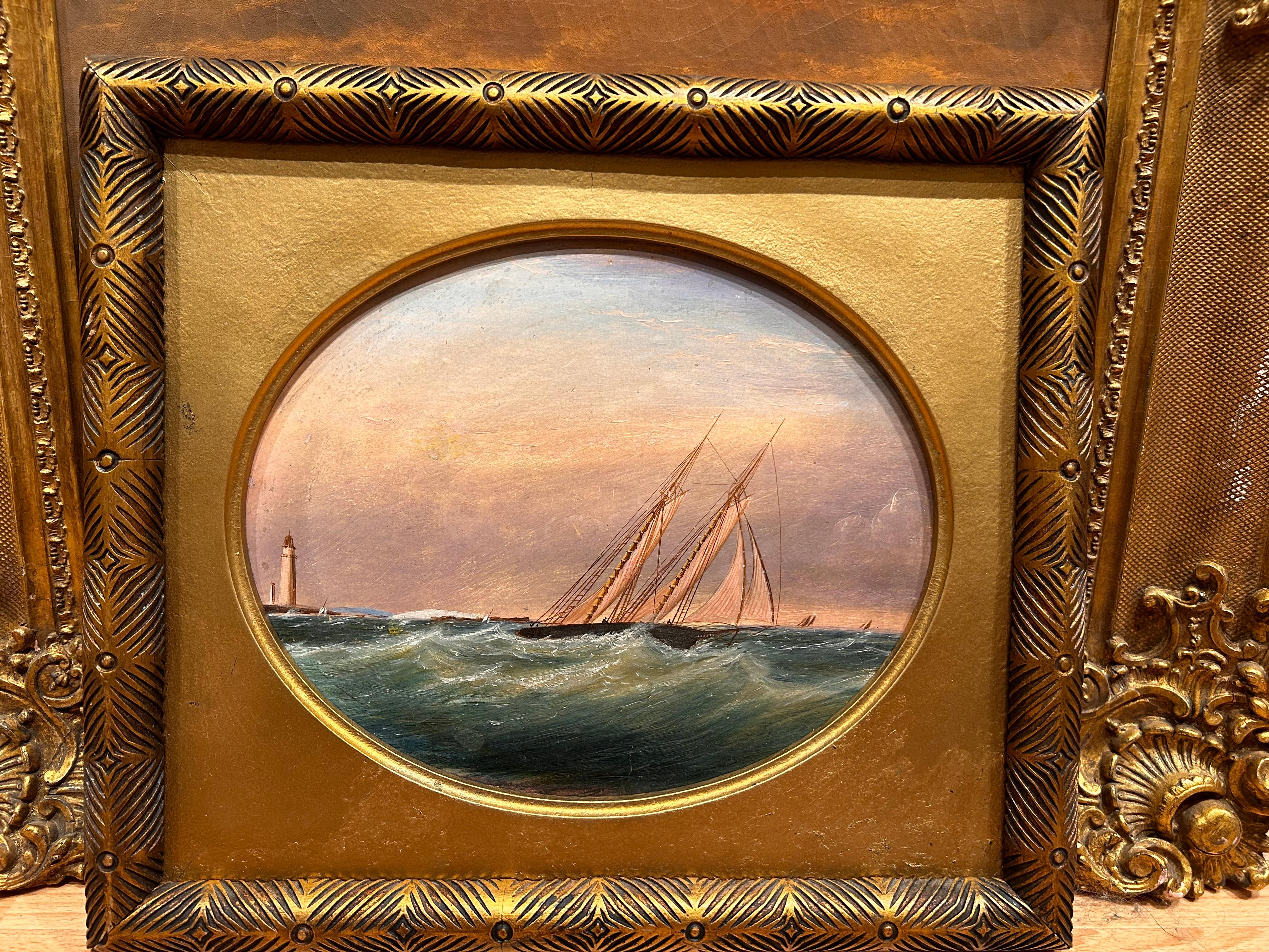 Paar Meereslandschaften mit Boot mit Boot – Painting von Clement Drew