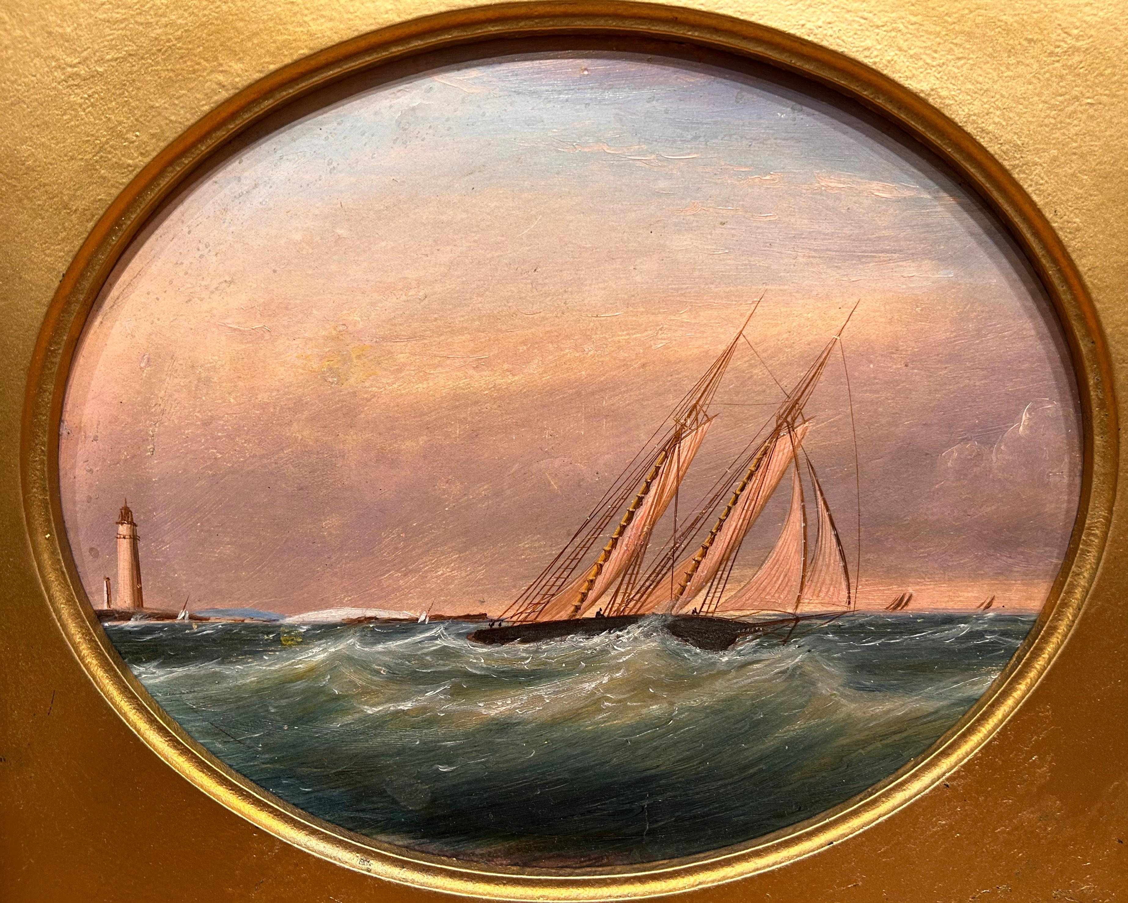Paar Meereslandschaften mit Boot mit Boot (Impressionismus), Painting, von Clement Drew