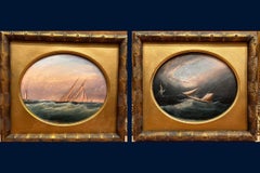 Antique Pair of two Ocean Landscapes with Boat
